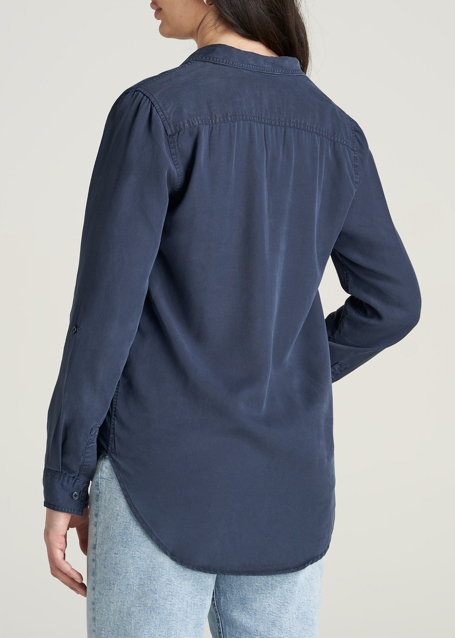       American-Tall-Women-Classic-Fit-Tencel-Shirt-Navy-back