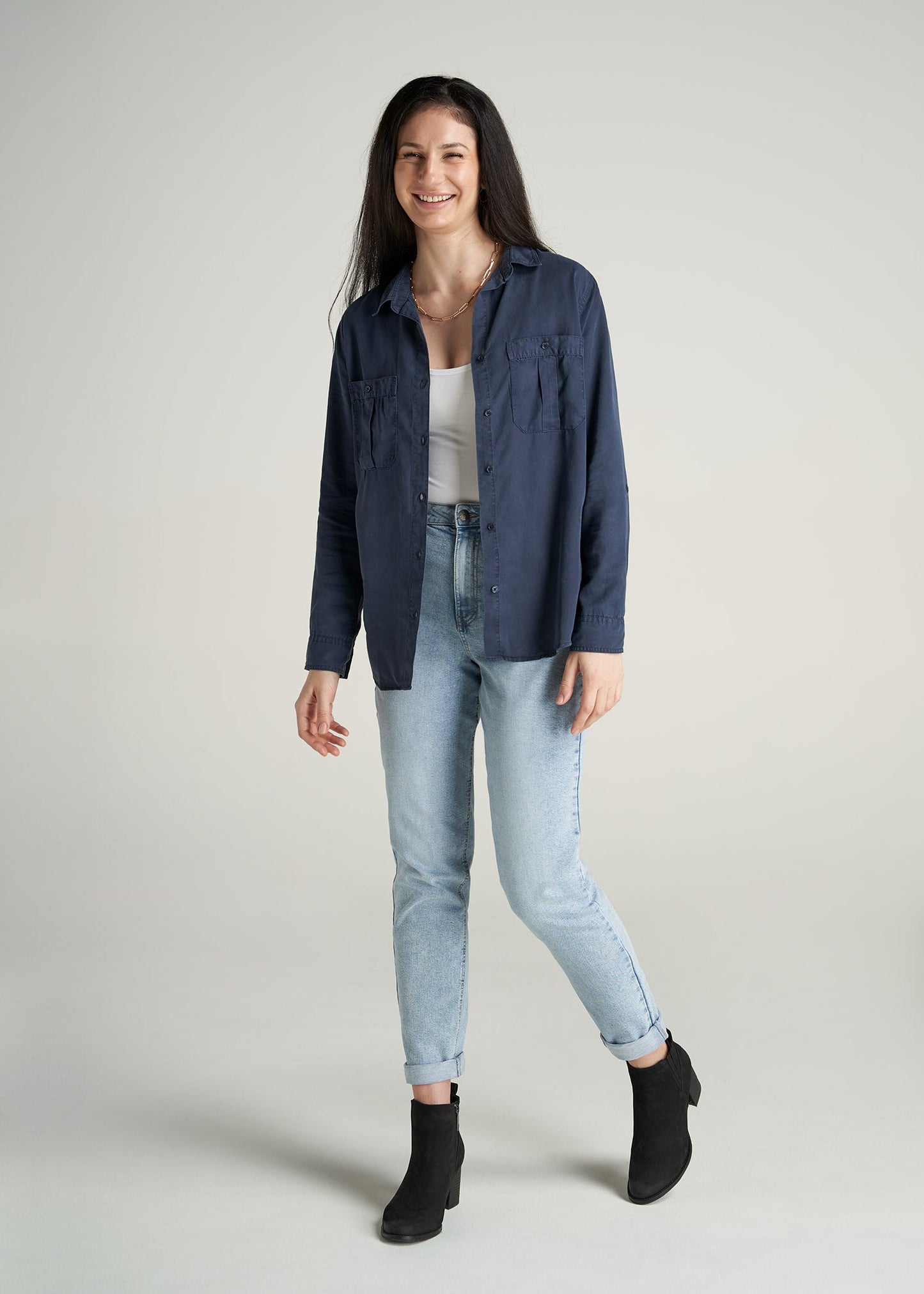     American-Tall-Women-Classic-Fit-Tencel-Shirt-Navy-full
