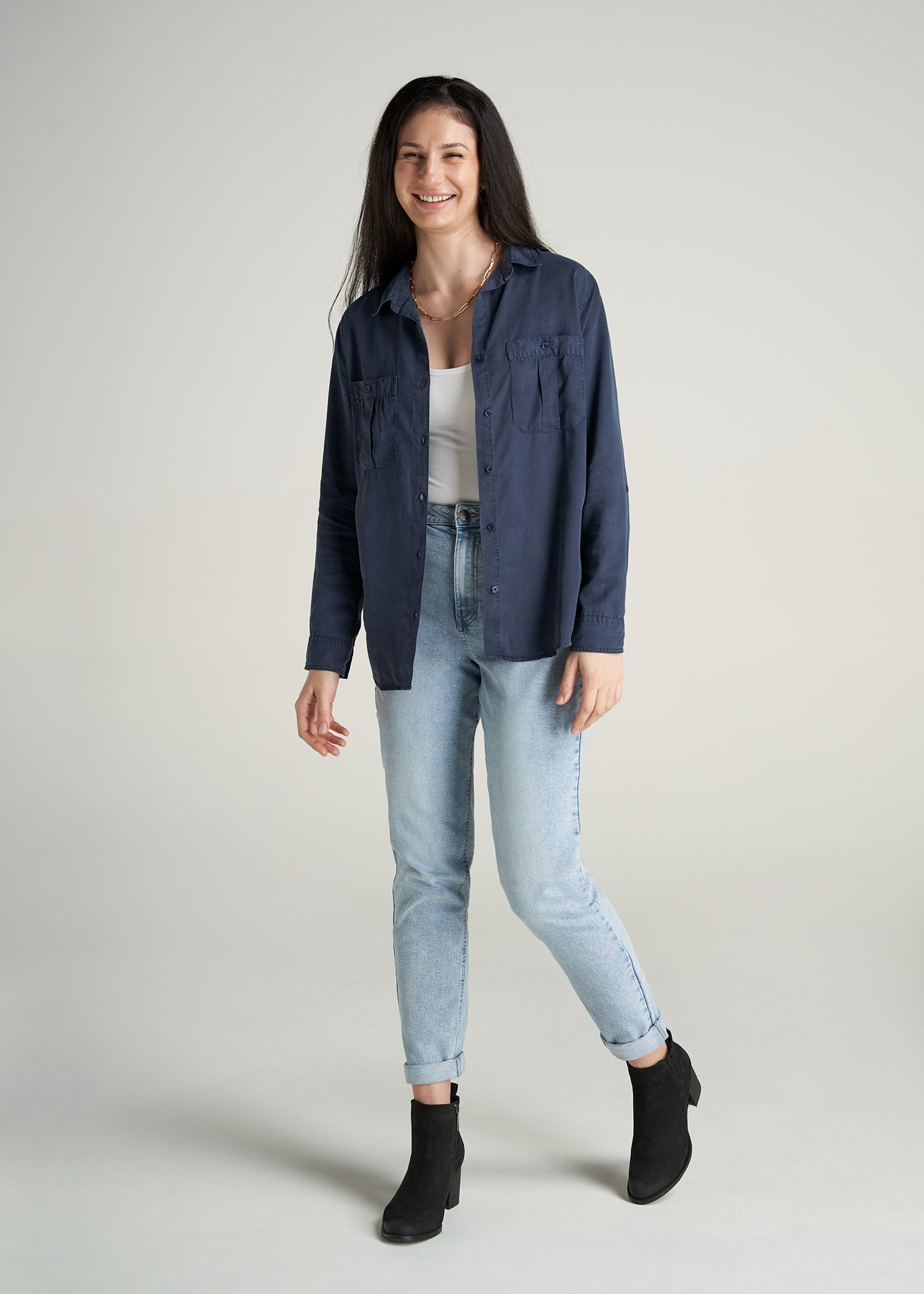     American-Tall-Women-Classic-Fit-Tencel-Shirt-Navy-full