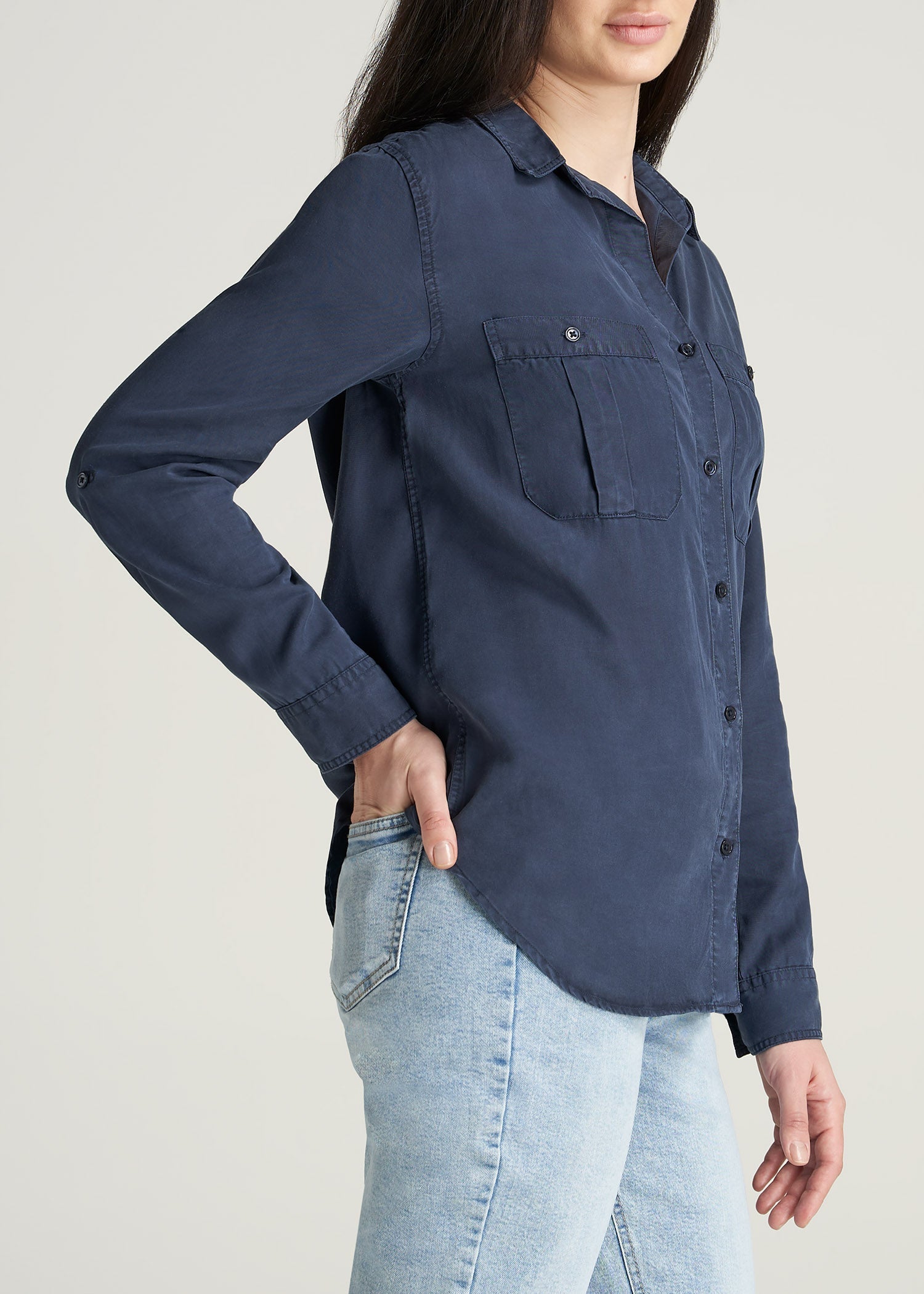     American-Tall-Women-Classic-Fit-Tencel-Shirt-Navy-side