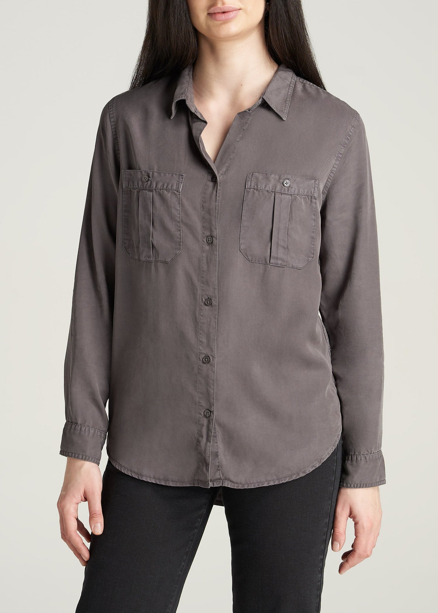       American-Tall-Women-Classic-Fit-Tencel-Shirt-Smoke-front