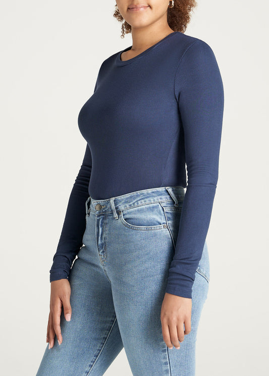    American-Tall-Women-Fitted-Ribbed-LongSleeve-Navy-side