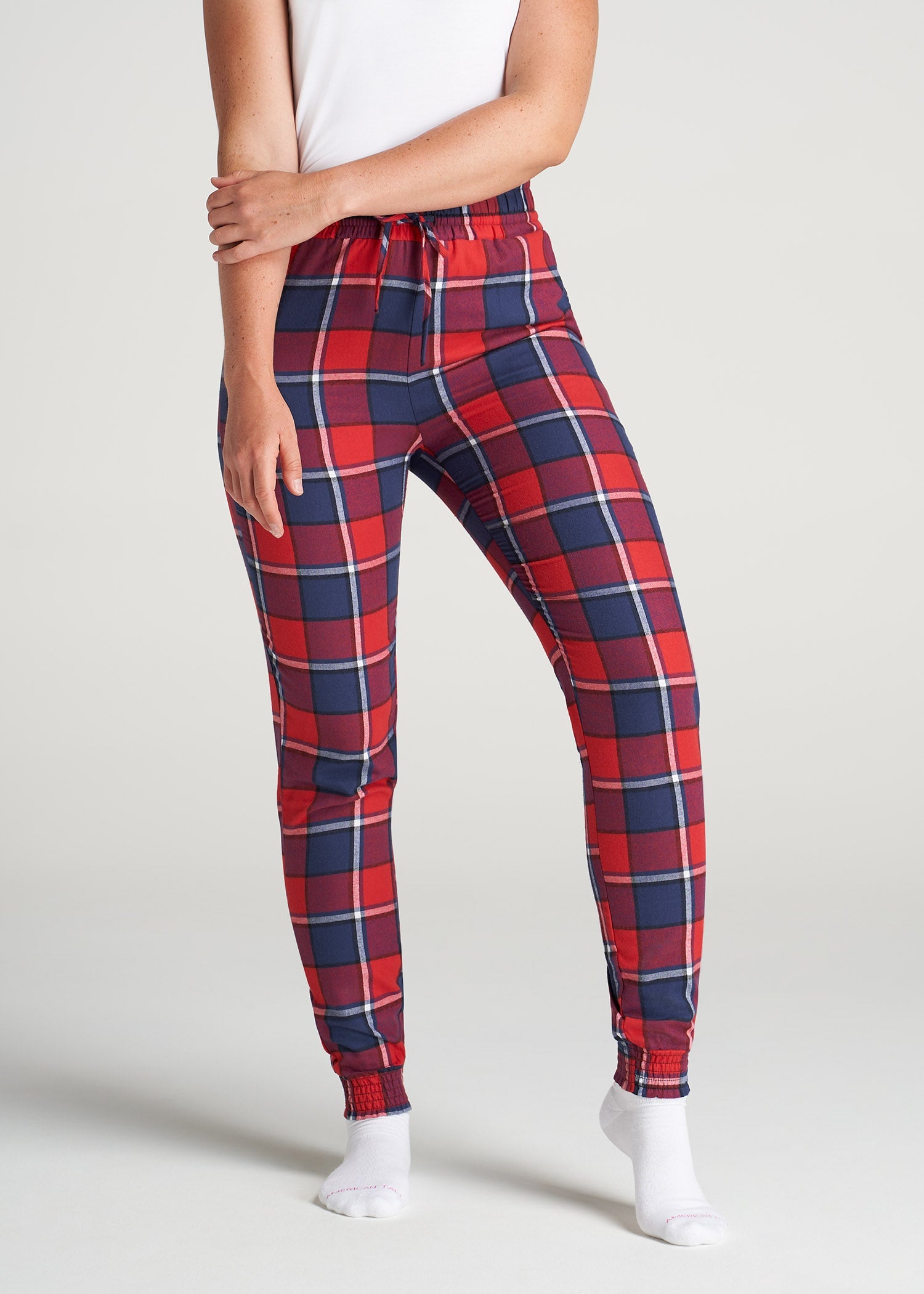 American-Tall-Women-Flannel-PJ-BlueRedPlaid-front