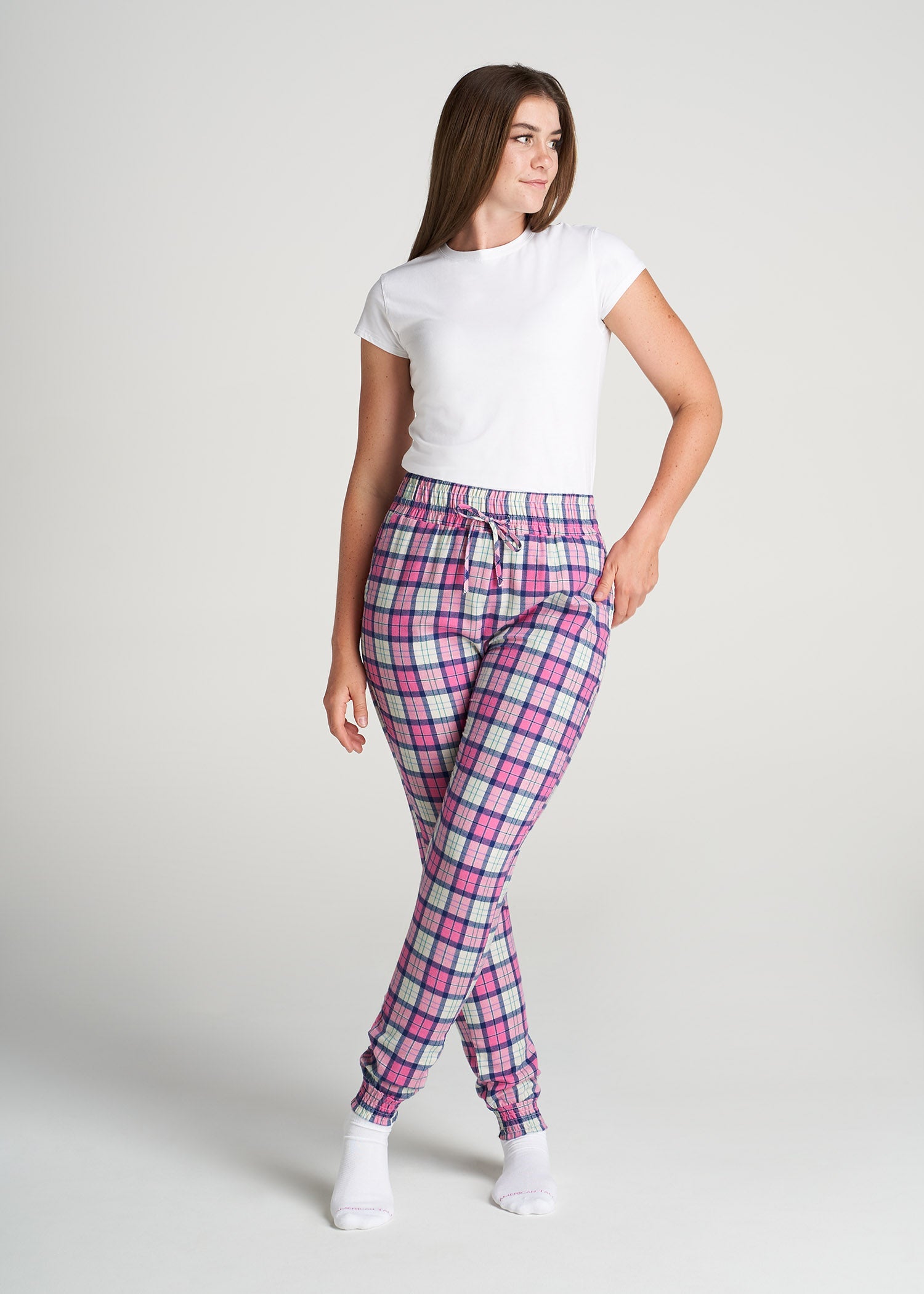 American-Tall-Women-Flannel-PJ-PinkPlaid-full