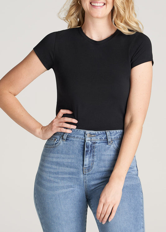 American-Tall-Women-High-Crewneck-CapSleeve-Tee-Black-front