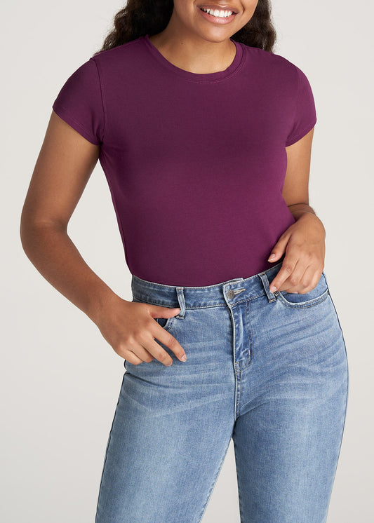 American-Tall-Women-High-Crewneck-CapSleeve-Tee-Plum-front