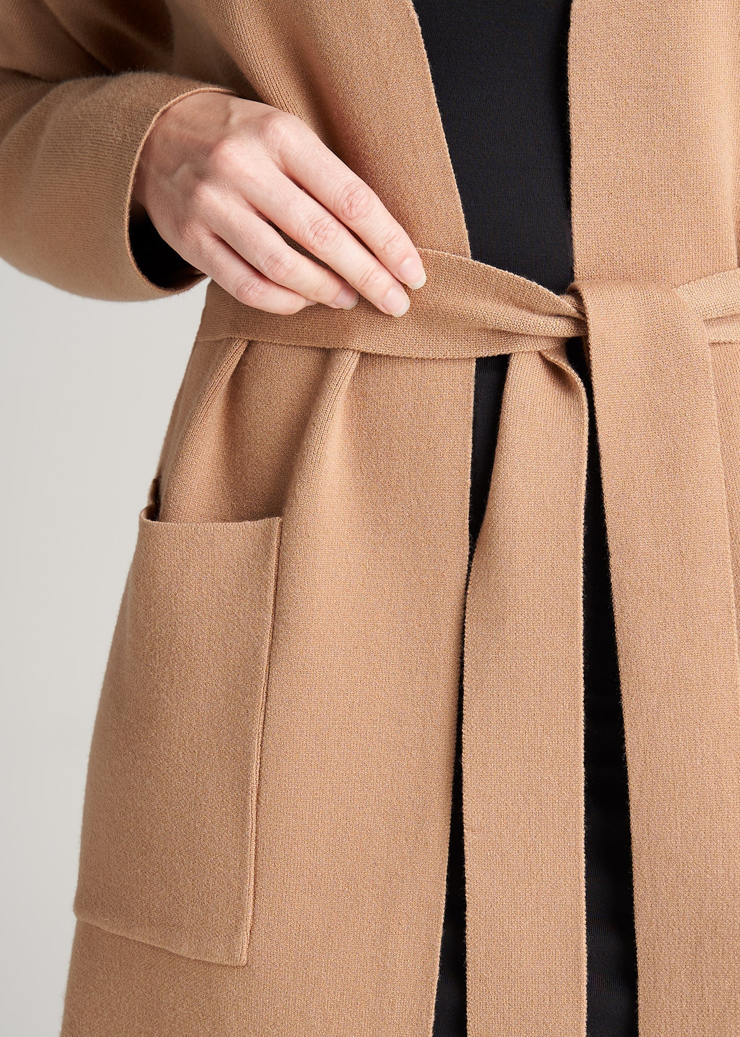 American-Tall-Women-LongBelted-Cardigan-Caramel-detail