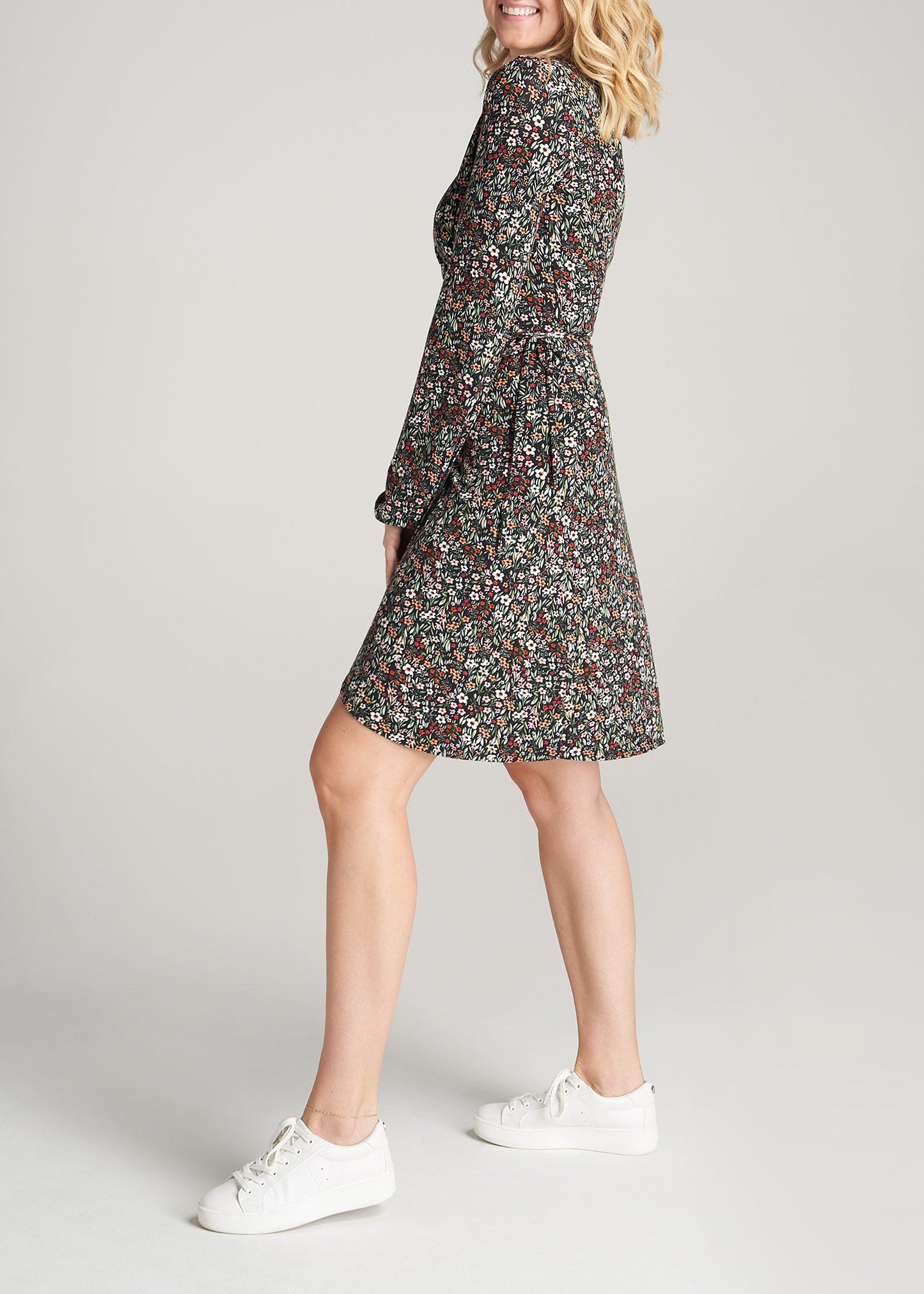     American-Tall-Women-LongSleeve-Jersey-WrapDress-BlackFloral-side