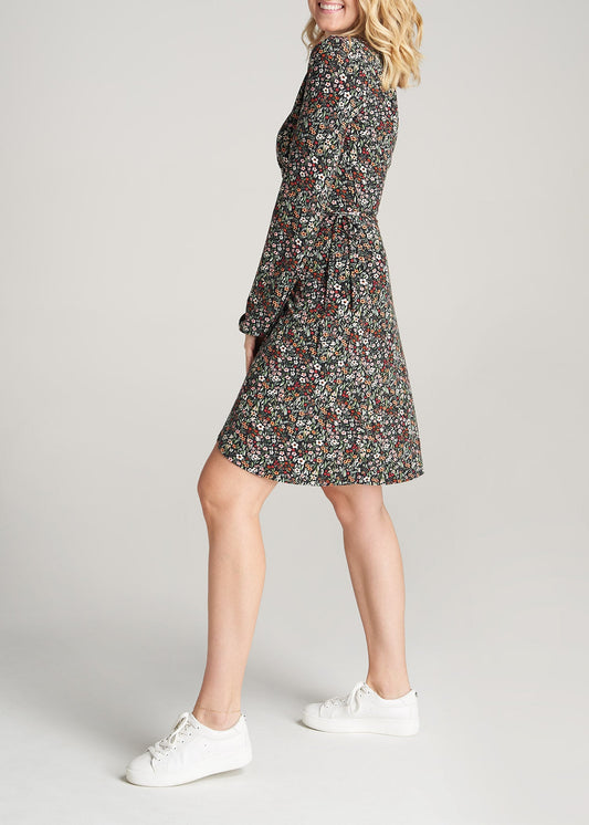     American-Tall-Women-LongSleeve-Jersey-WrapDress-BlackFloral-side