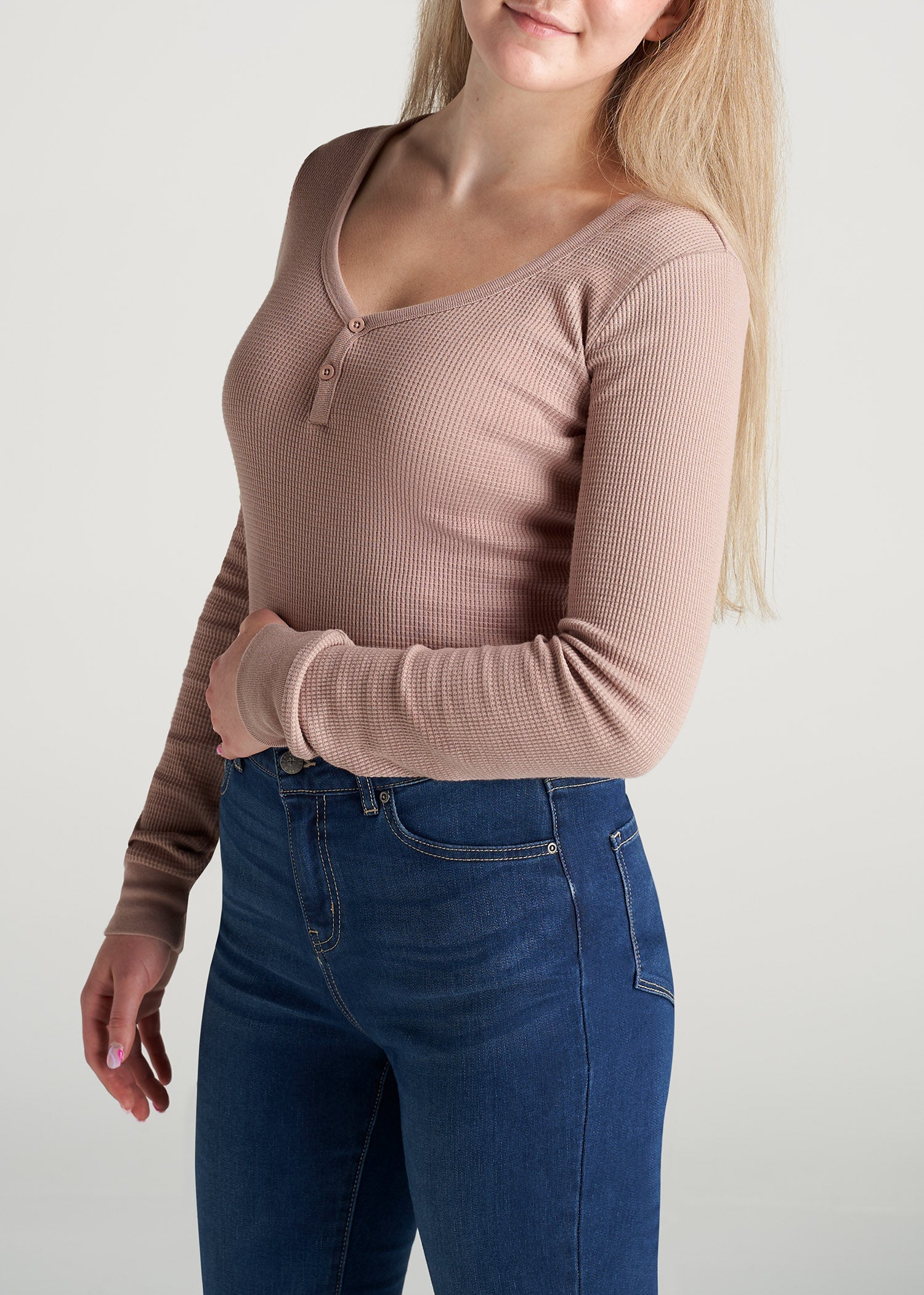 American-Tall-Women-LongSleeve-Tee-WaffleHenley-BallerinaPink-side