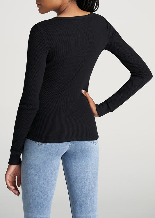 American-Tall-Women-LongSleeve-Tee-WaffleHenley-Black-back