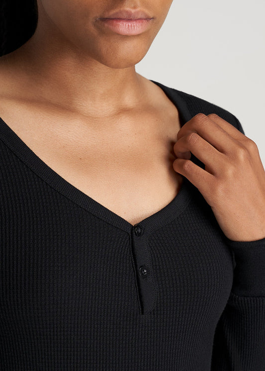 American-Tall-Women-LongSleeve-Tee-WaffleHenley-Black-detail