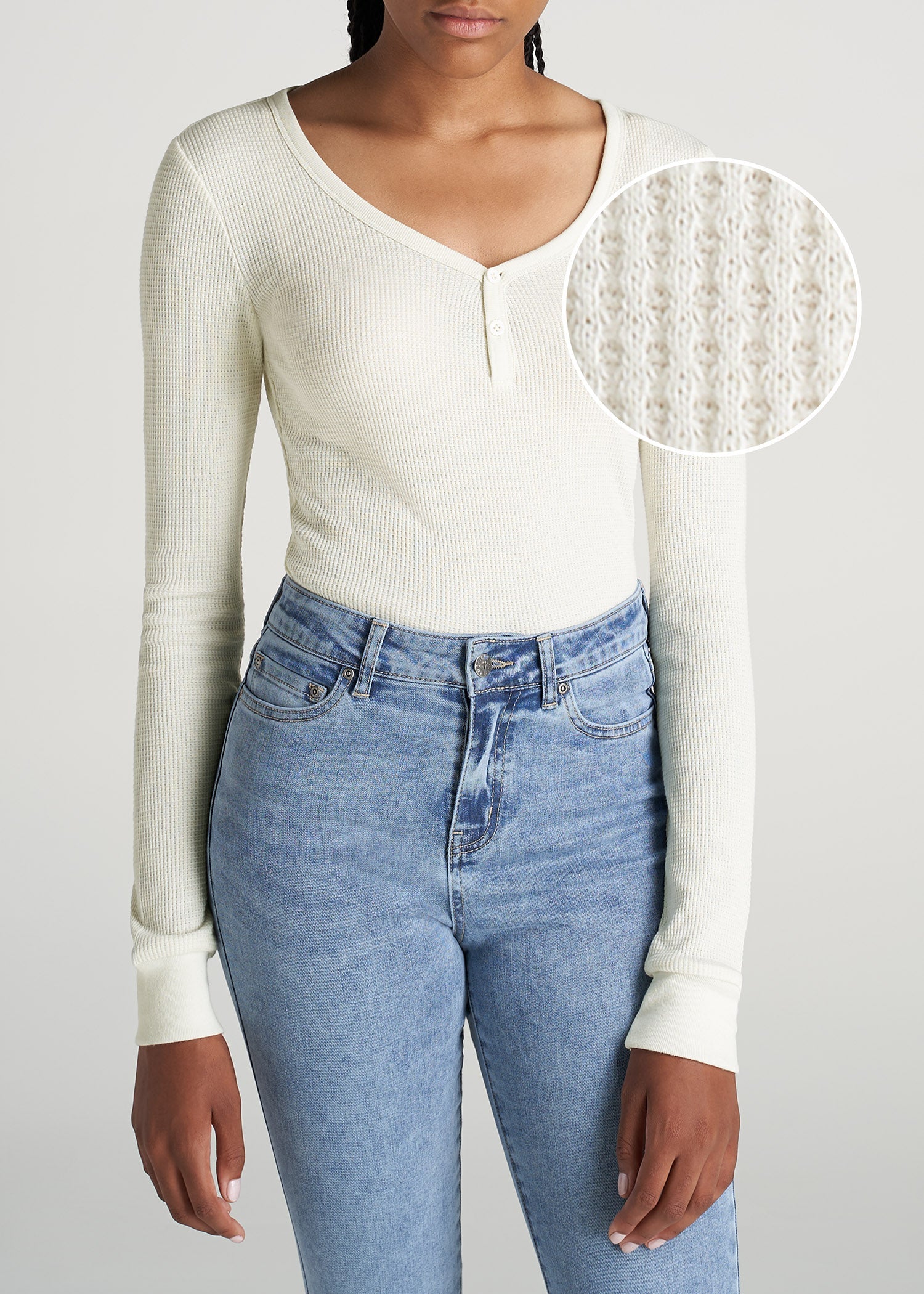 American-Tall-Women-LongSleeve-Tee-WaffleHenley-Cream-front