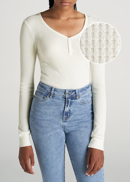 American-Tall-Women-LongSleeve-Tee-WaffleHenley-Cream-front