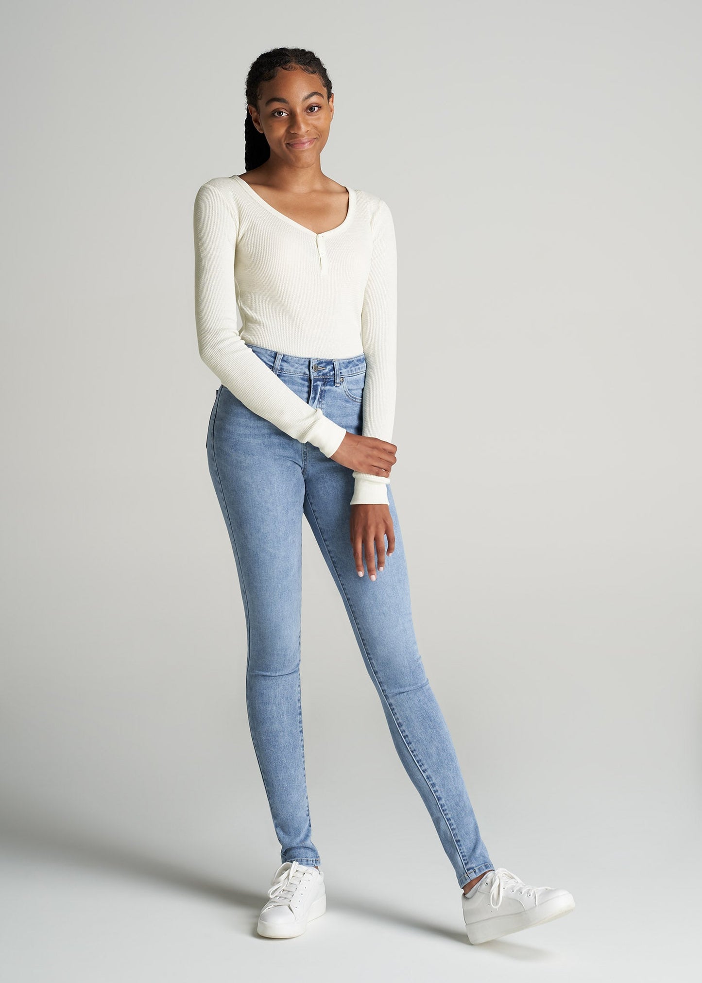 American-Tall-Women-LongSleeve-Tee-WaffleHenley-Cream-full