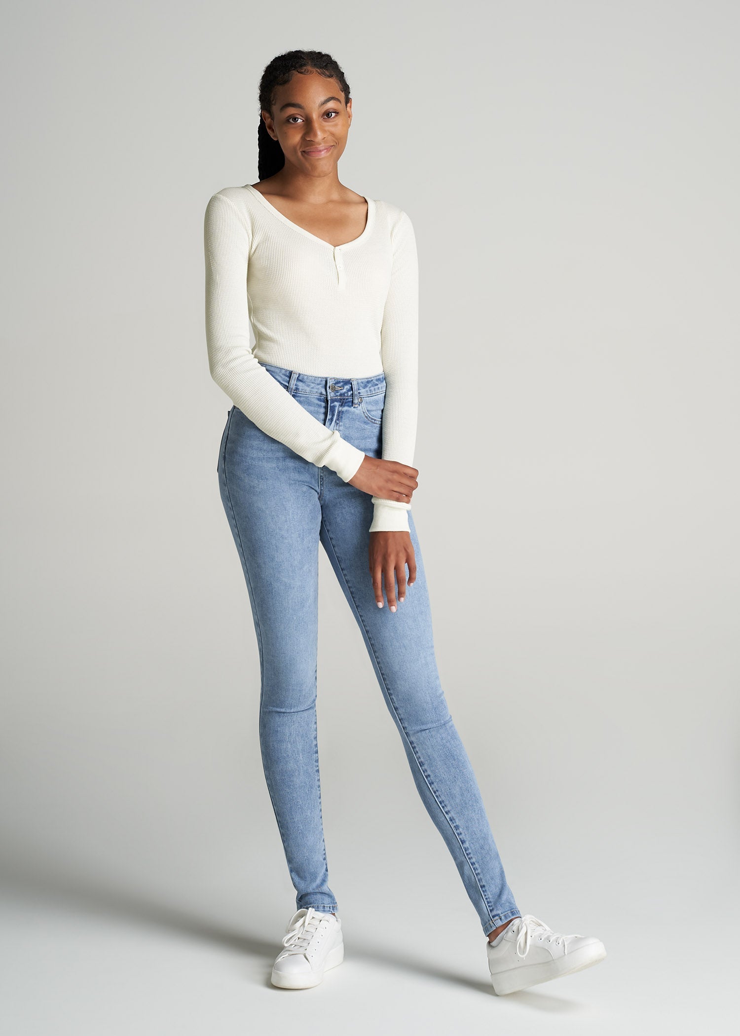 American-Tall-Women-LongSleeve-Tee-WaffleHenley-Cream-full