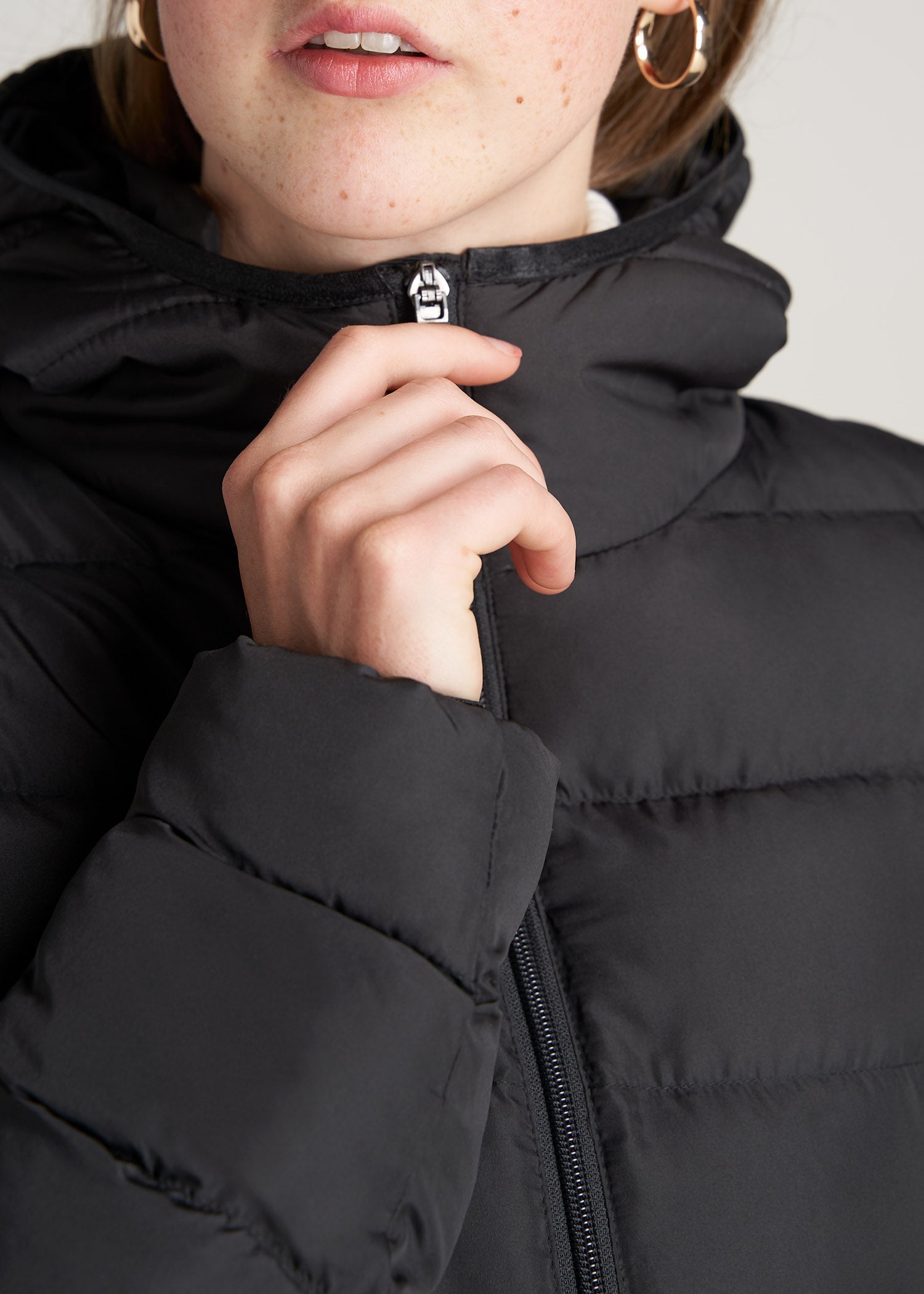 American-Tall-Women-PufferJacket-Black-neckline