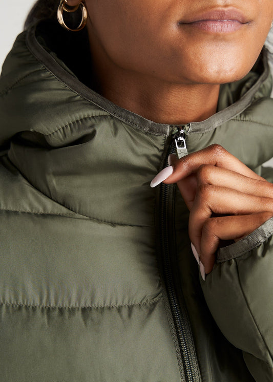 American-Tall-Women-PufferJacket-Olive-zipper