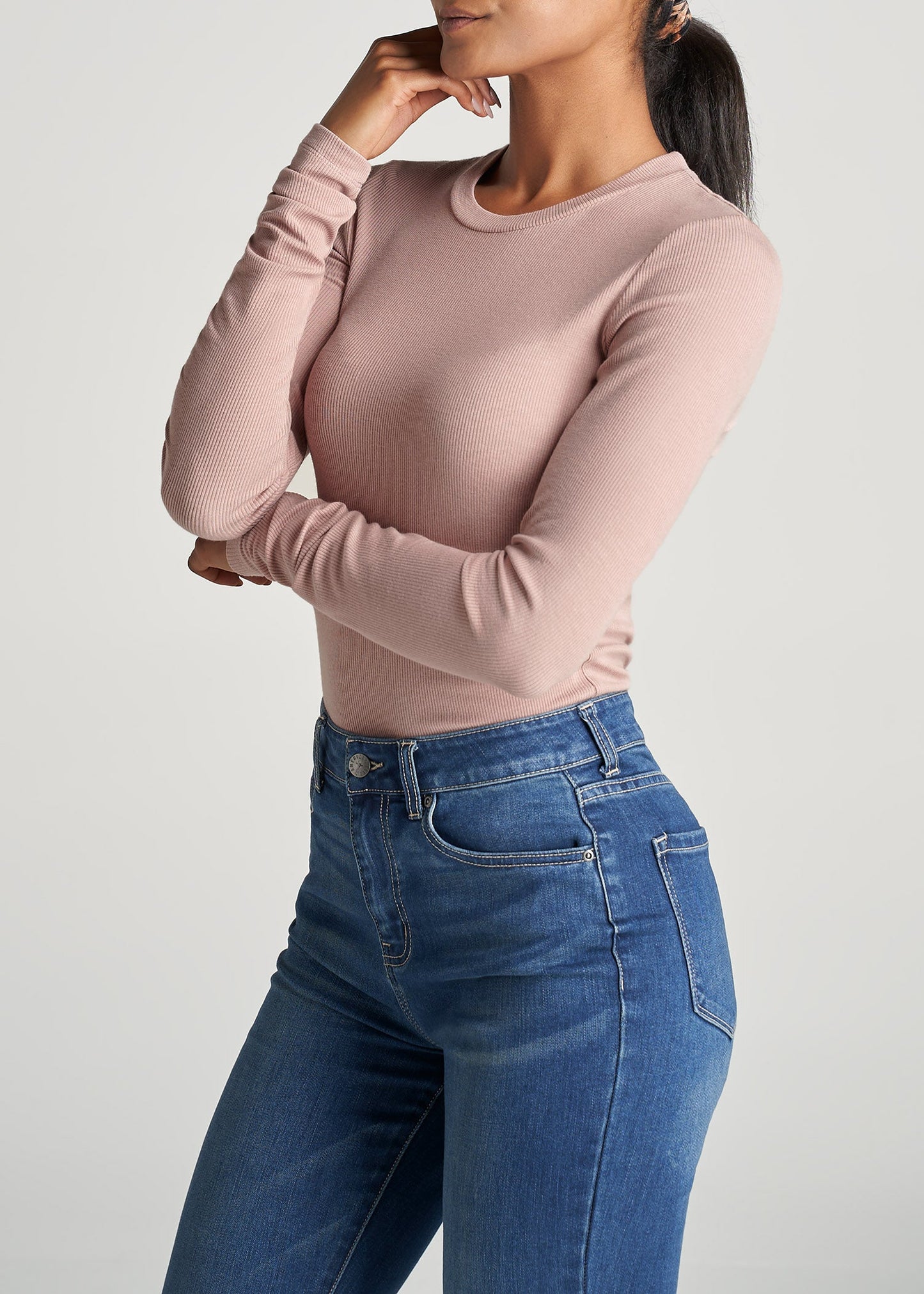 American-Tall-Women-Ribbed-LongSleeve-CrewNeck-Tee-BallerinaPink-side