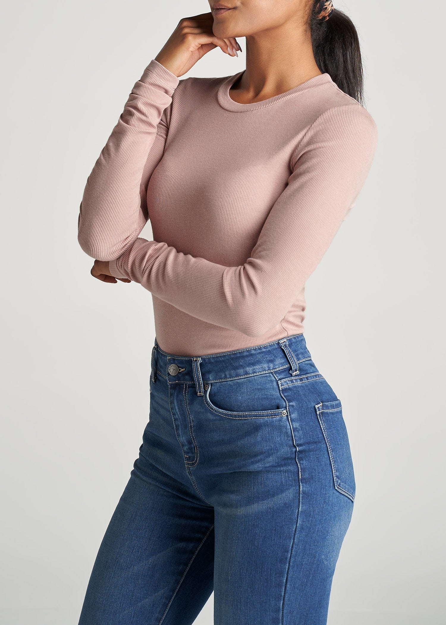 American-Tall-Women-Ribbed-LongSleeve-CrewNeck-Tee-BallerinaPink-side