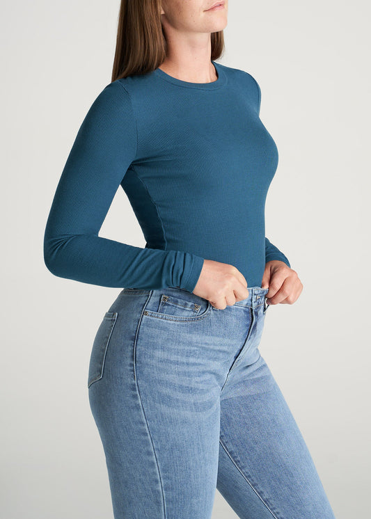 American-Tall-Women-Ribbed-LongSleeve-CrewNeck-Tee-DeepWater-side