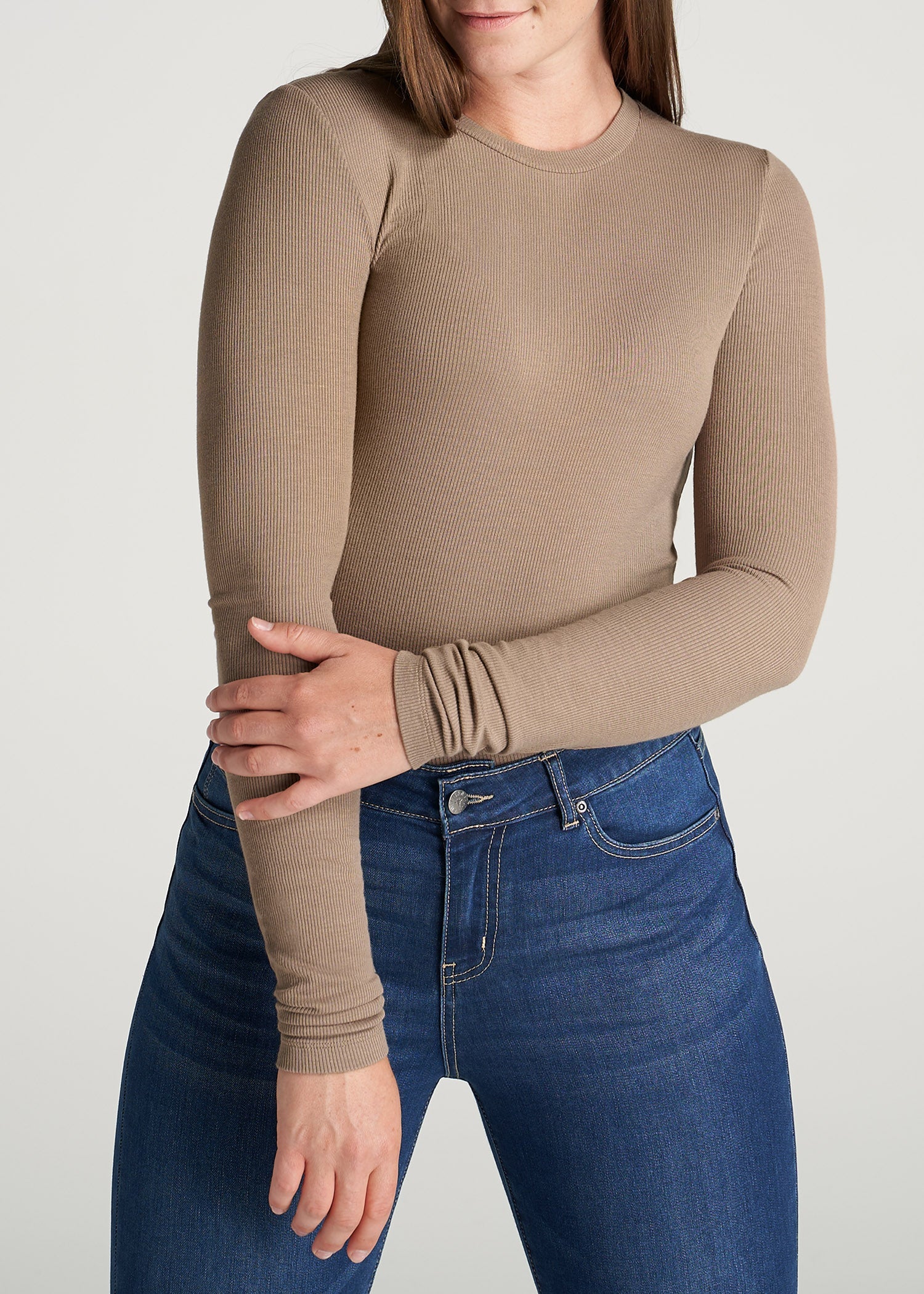 American-Tall-Women-Ribbed-LongSleeve-CrewNeck-Tee-Latte-front