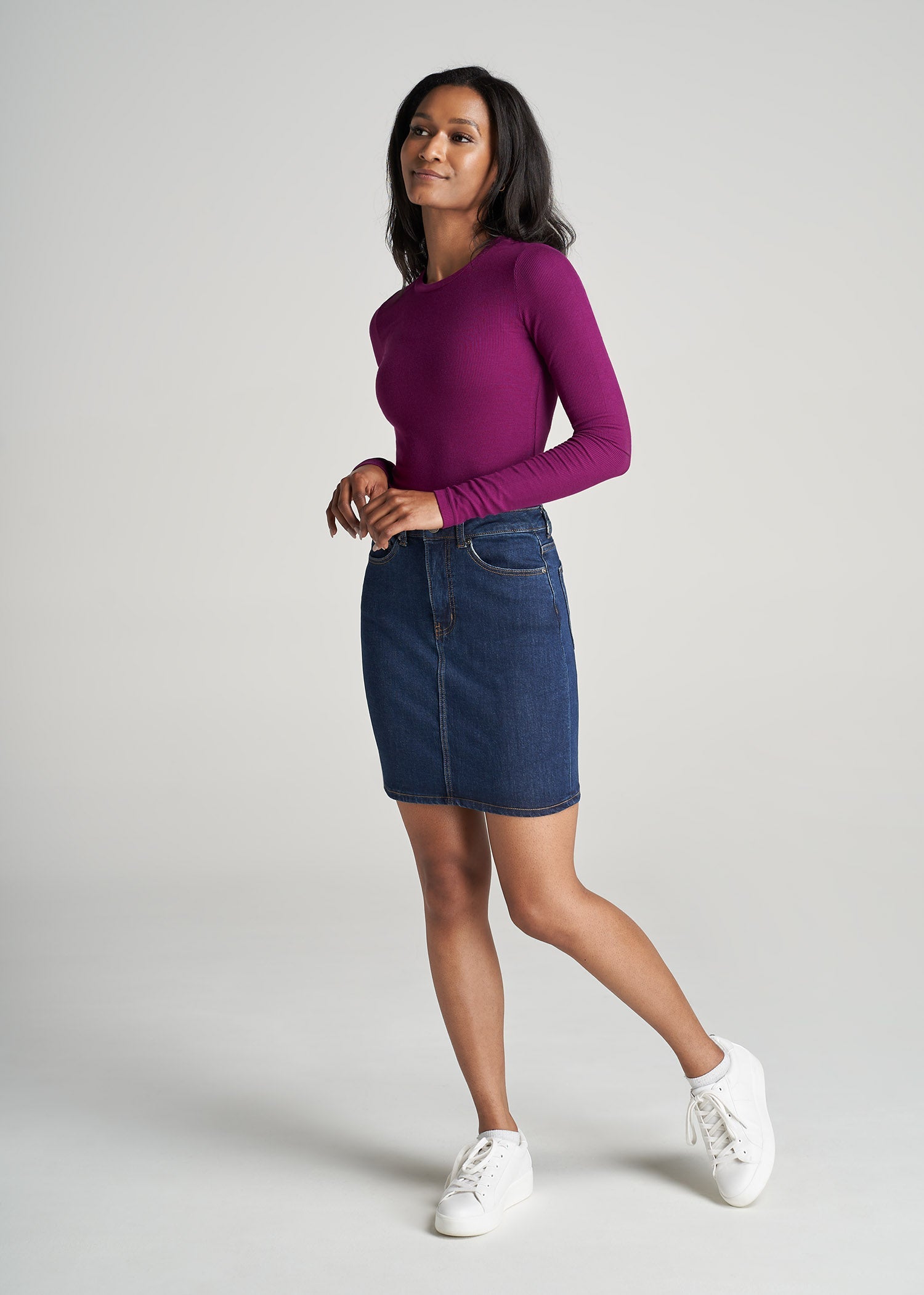 American-Tall-Women-Ribbed-LongSleeve-CrewNeck-Tee-Plum-full