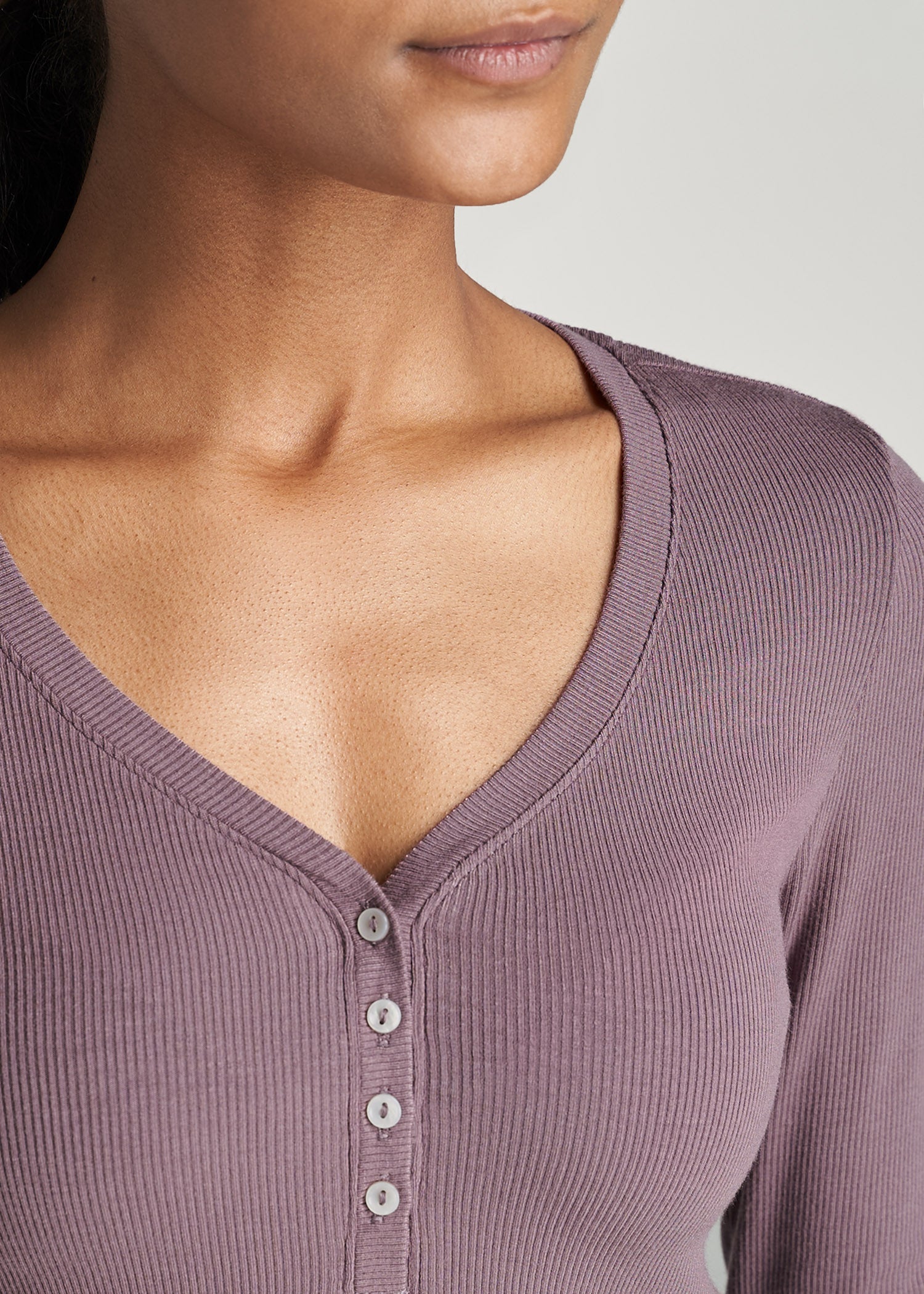American-Tall-Women-Ribbed-LongSleeve-VNeck-Henley-SmokedMauve-detail