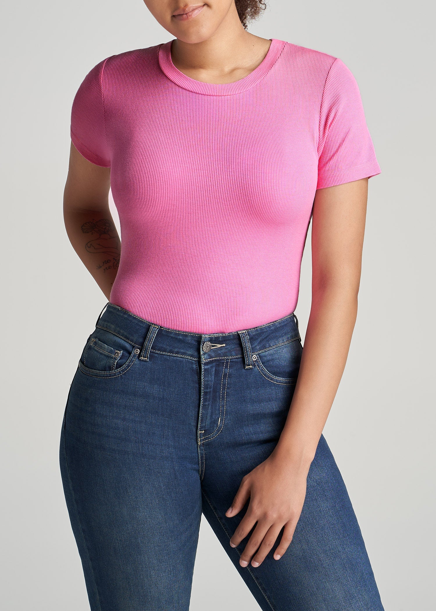 American-Tall-Women-Ribbed-Tee-BubblegumPink-front