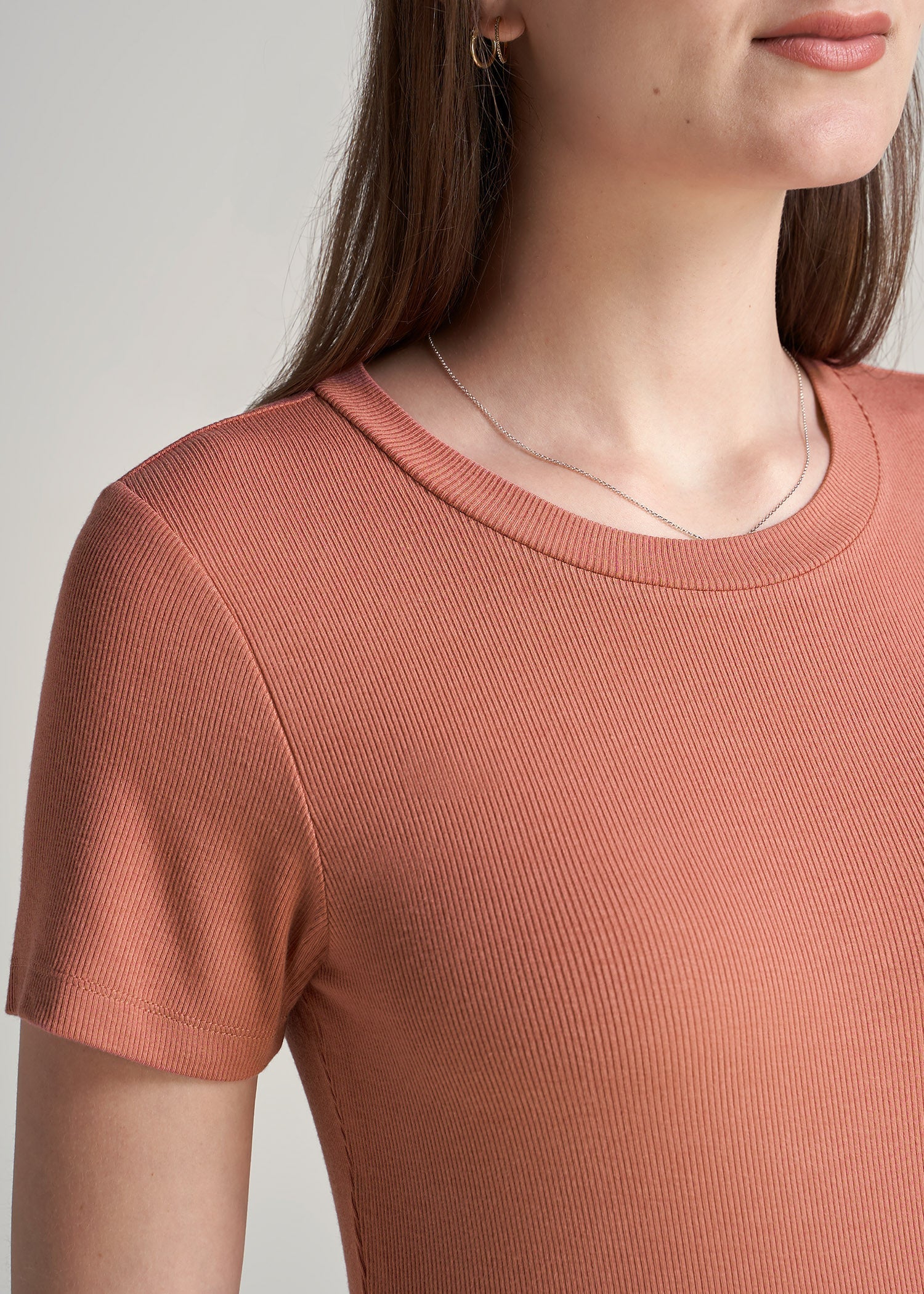 American-Tall-Women-Ribbed-Tee-ClaySunrise-detail