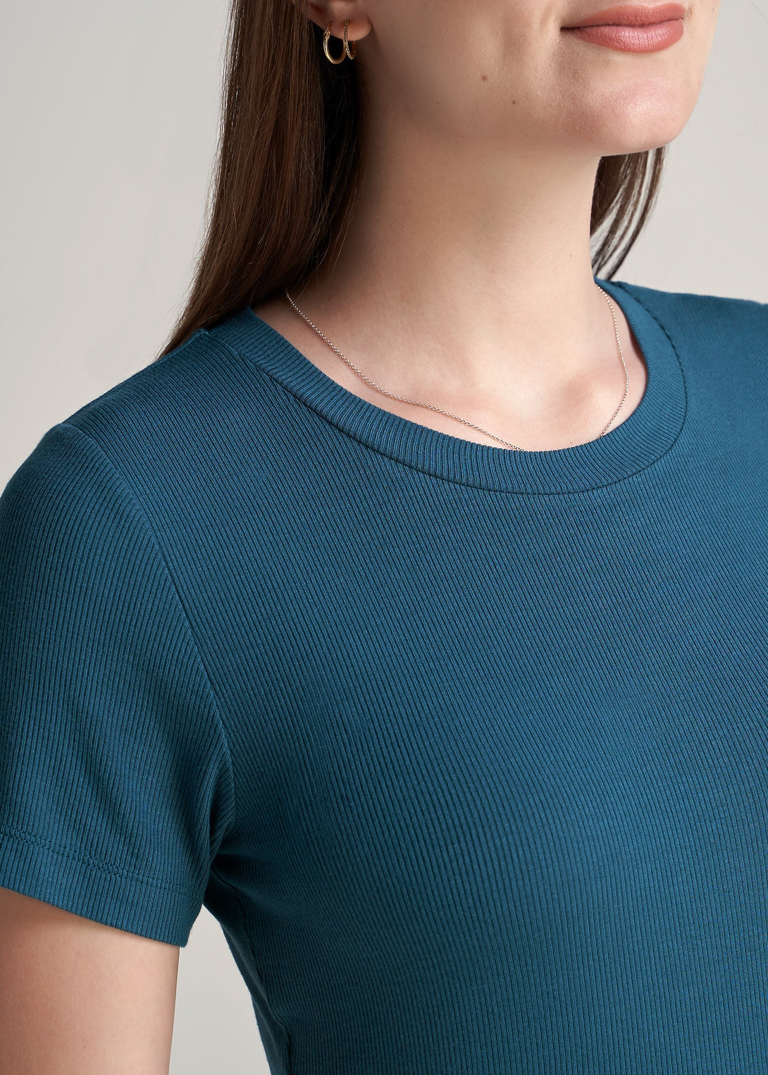 American-Tall-Women-Ribbed-Tee-DeepWater-detail