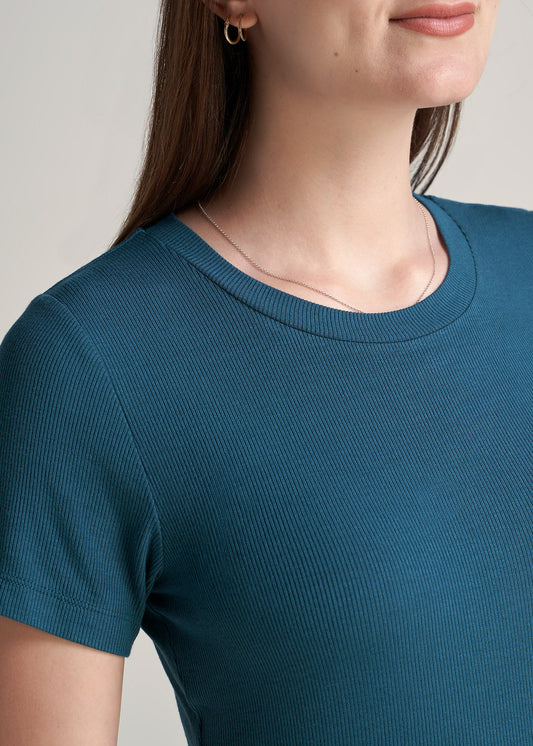 American-Tall-Women-Ribbed-Tee-DeepWater-detail