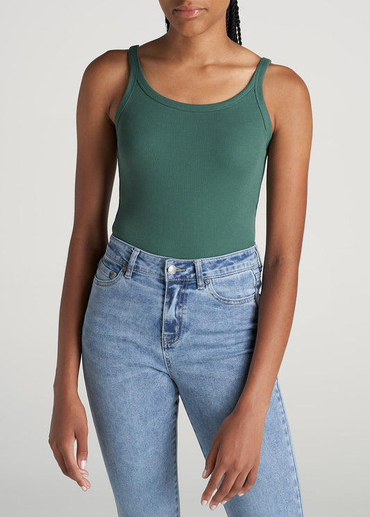 American-Tall-Women-RibbedTank-JuniperGreen-front