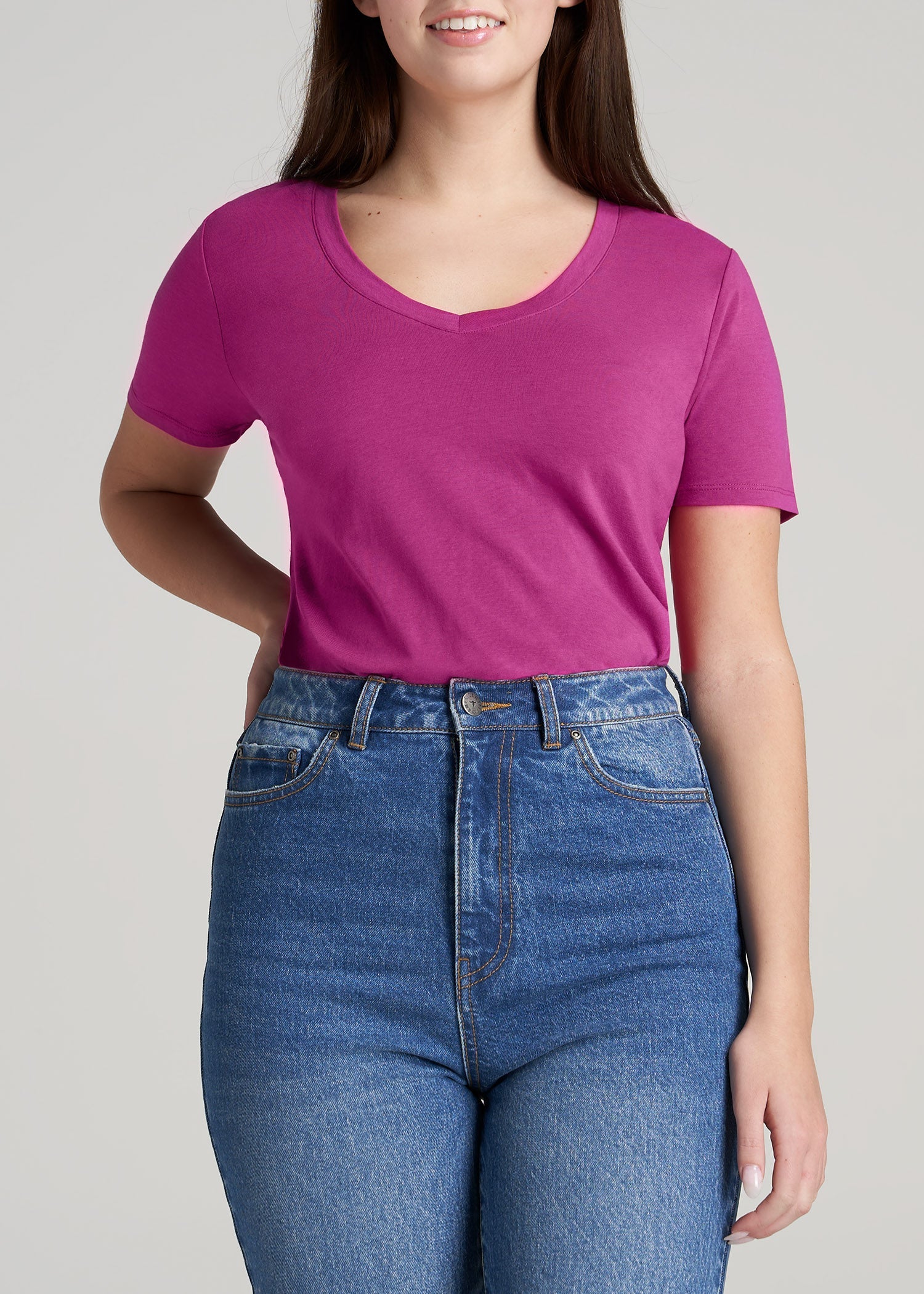       American-Tall-Women-ScoopVNeck-Tee-PinkOrchid-front