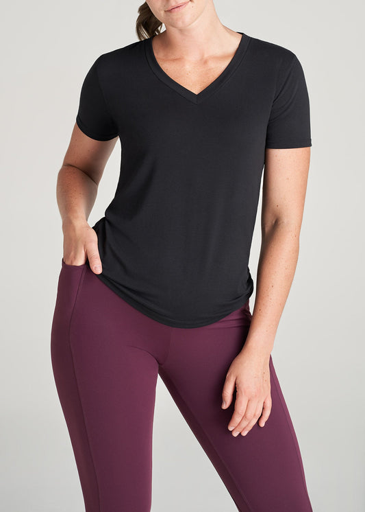 American-Tall-Women-ShortSleeve-VNeck-AthleticTee-Black-front