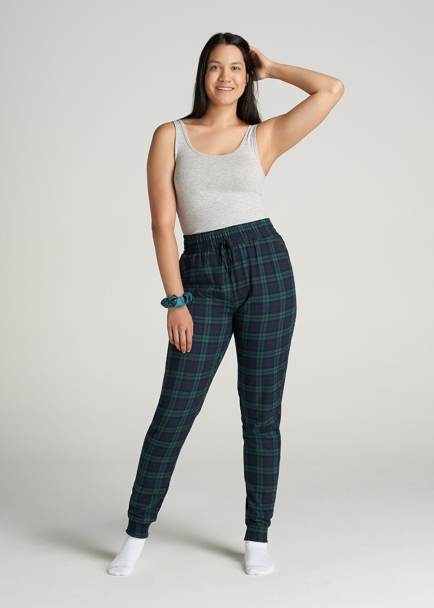 American-Tall-Women-Womens-Flannel-PJ-GreenCobaltPlaid-full