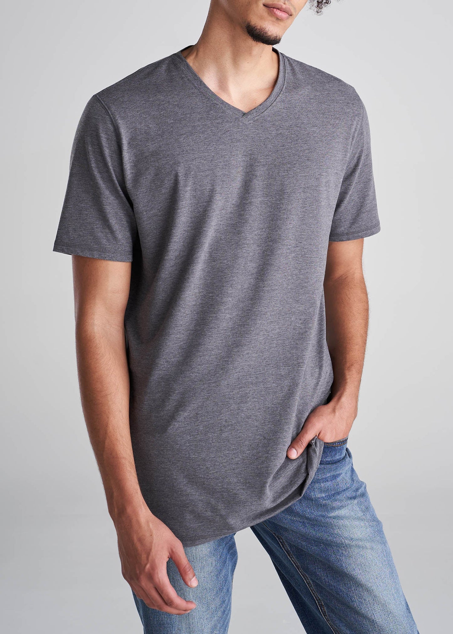 American_Tall_Men_Essentials_Regular_Fit_Vneck_Tee_CharcoalMix-Front