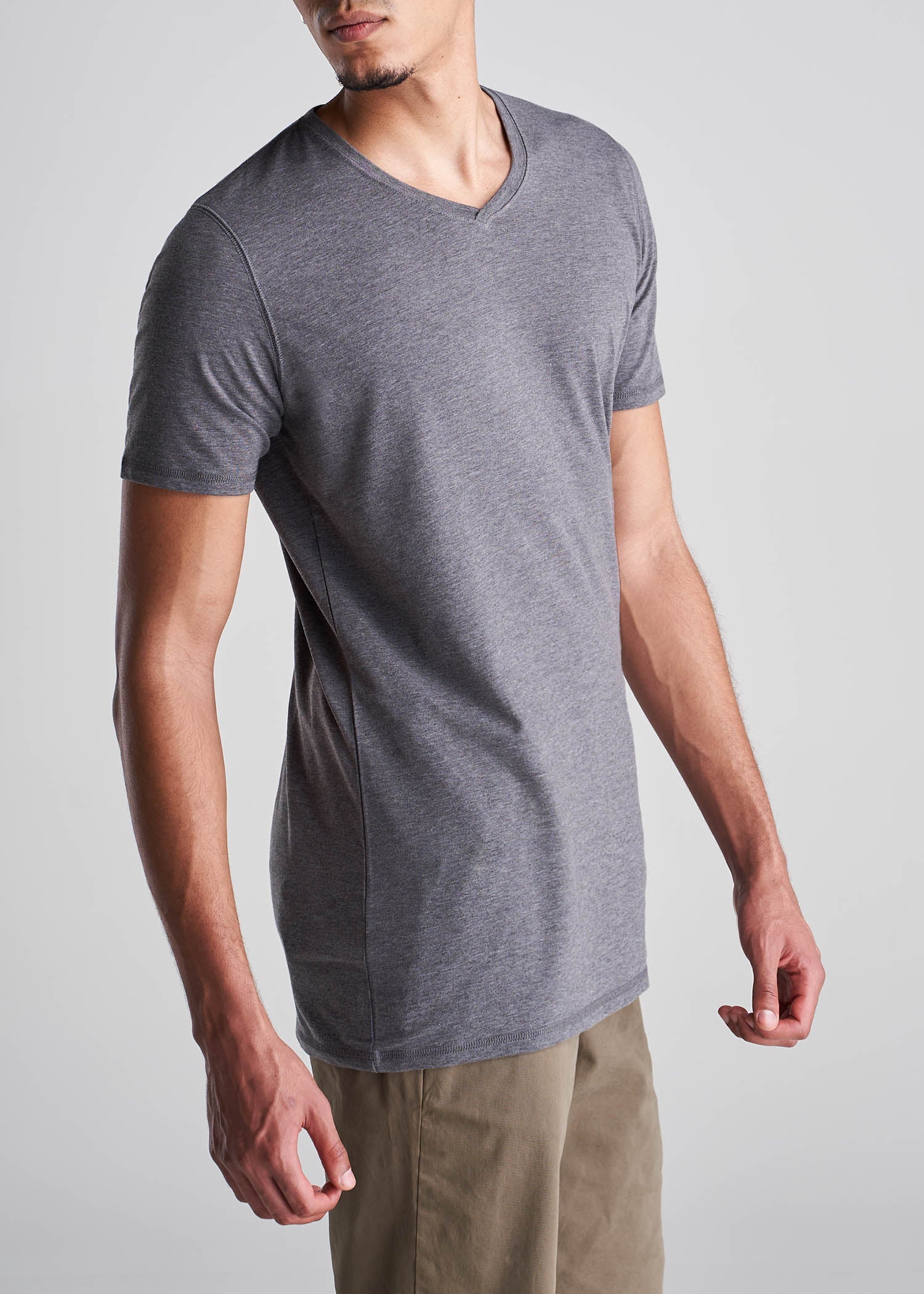 American_Tall_Men_Essentials_Slim_Fit_Vneck_Tee_CharcoalMix-Side