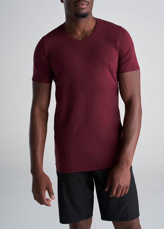 American_Tall_Men_Essentials_Slim_Fit_Vneck_Tee_GarnetRed-Front