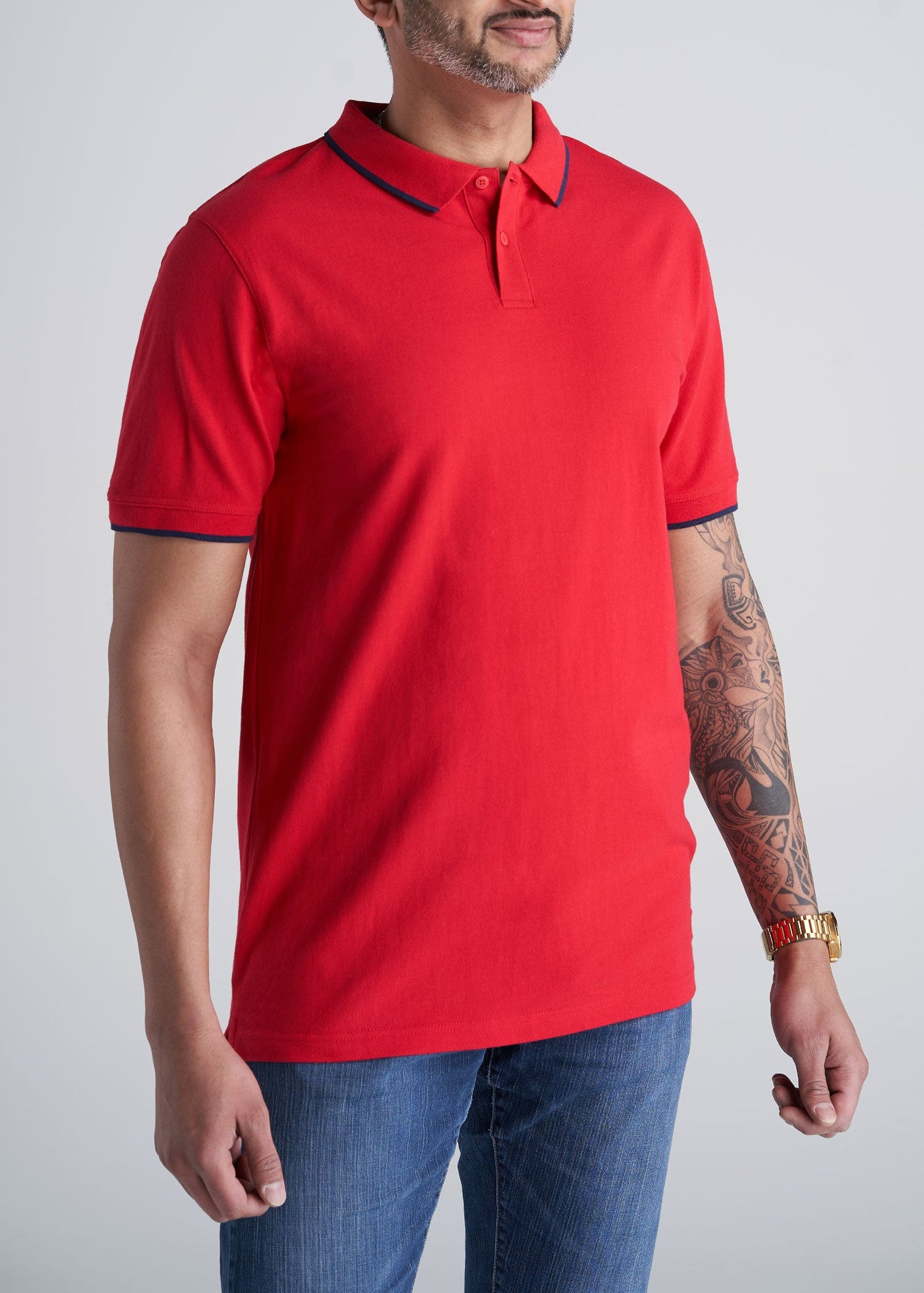 American_Tall_Mens_Basic_Polo_Tipping_Red_Navy-front