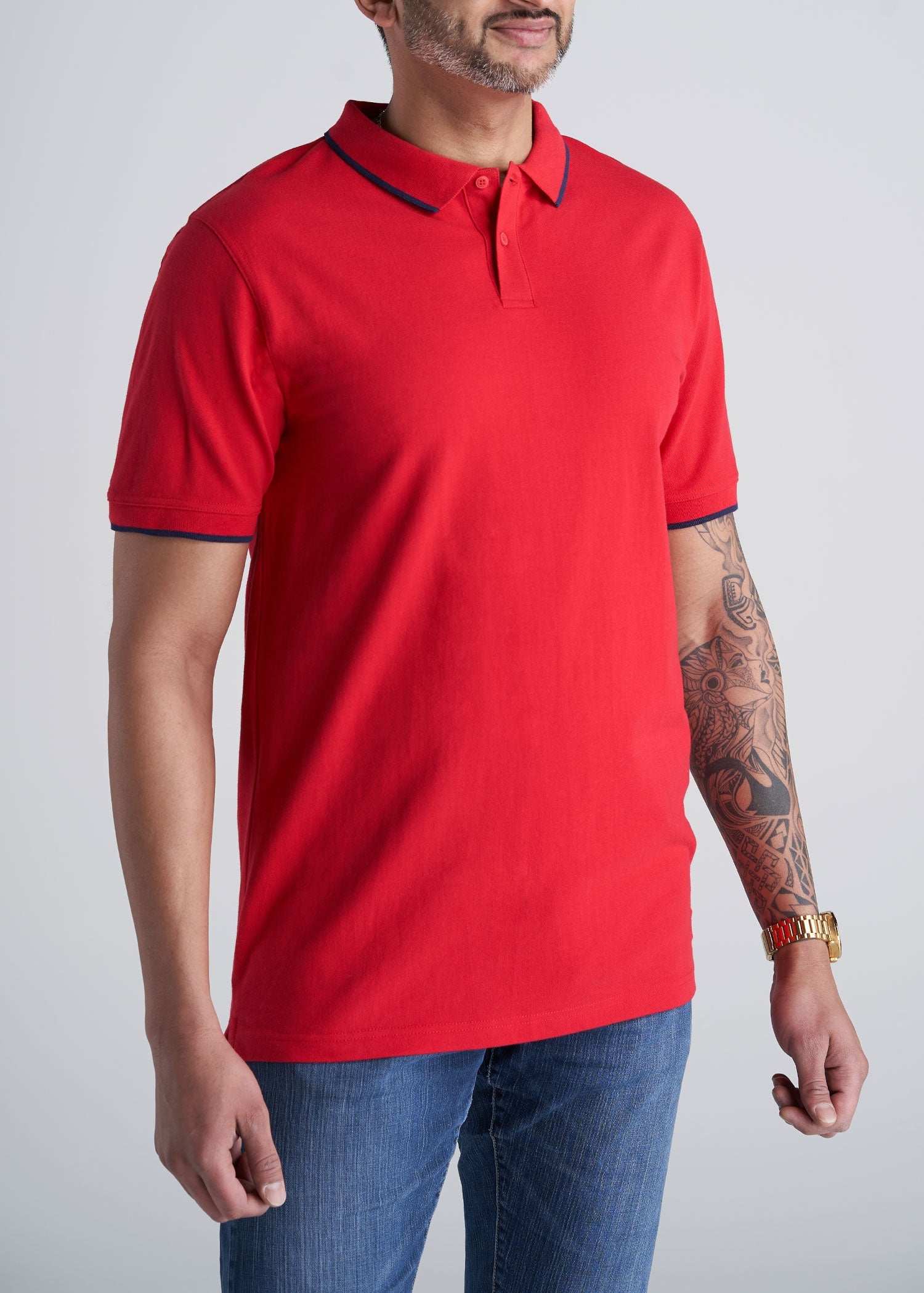 American_Tall_Mens_Basic_Polo_Tipping_Red_Navy-front