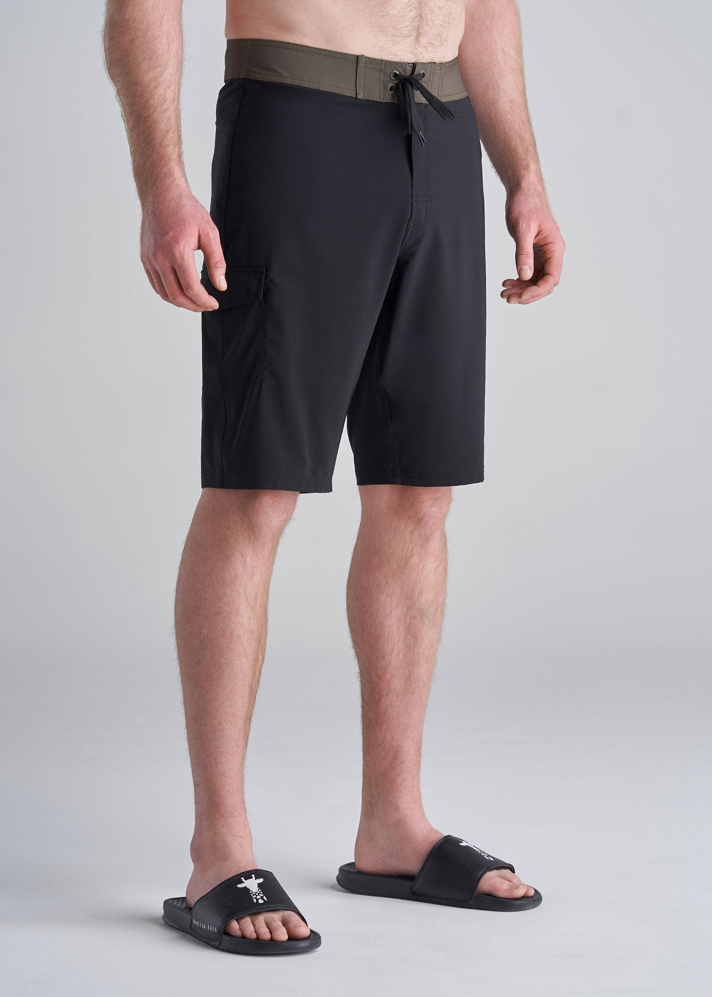 Tall Board Shorts for Men in Black with Olive