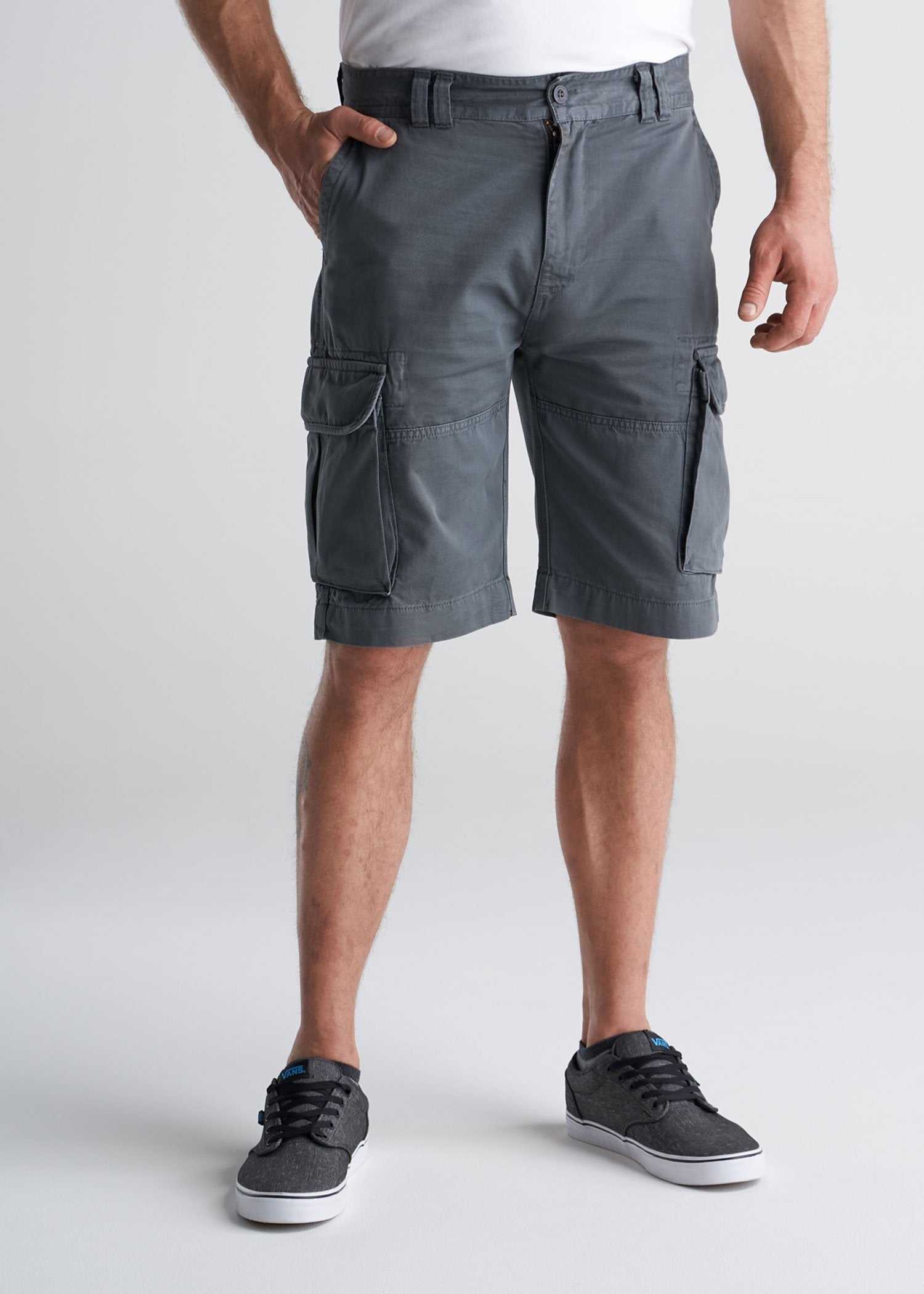American_Tall_Mens_LongJohn_Cargo_Pocket_Shorts_Flint_grey-front-tucked