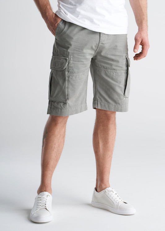 American_Tall_Mens_LongJohn_Cargo_Pocket_Shorts_MediumStonegrey-front