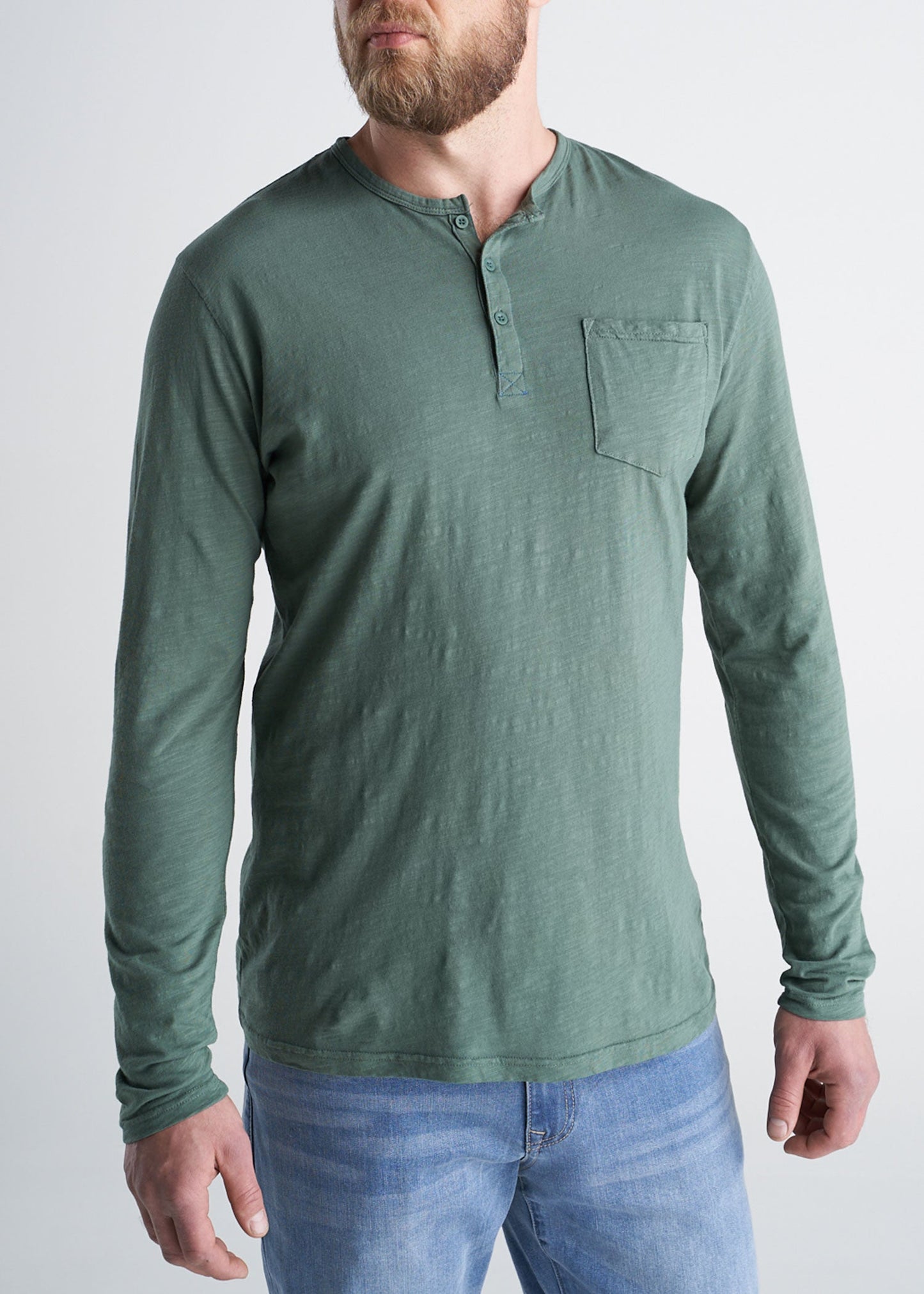 American_Tall_Mens_LongSleeve_Pocket_Henley_ForestGreen-front