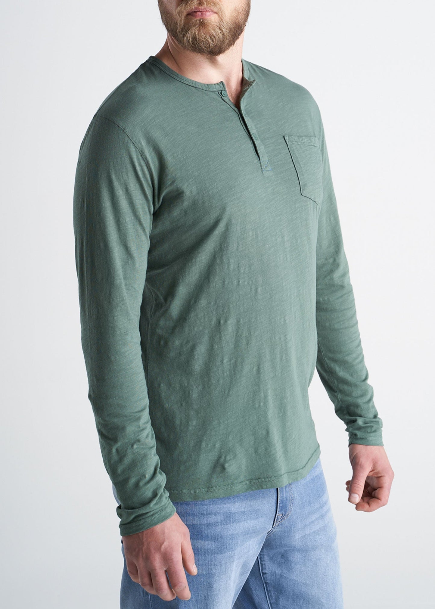 American_Tall_Mens_LongSleeve_Pocket_Henley_ForestGreen-side