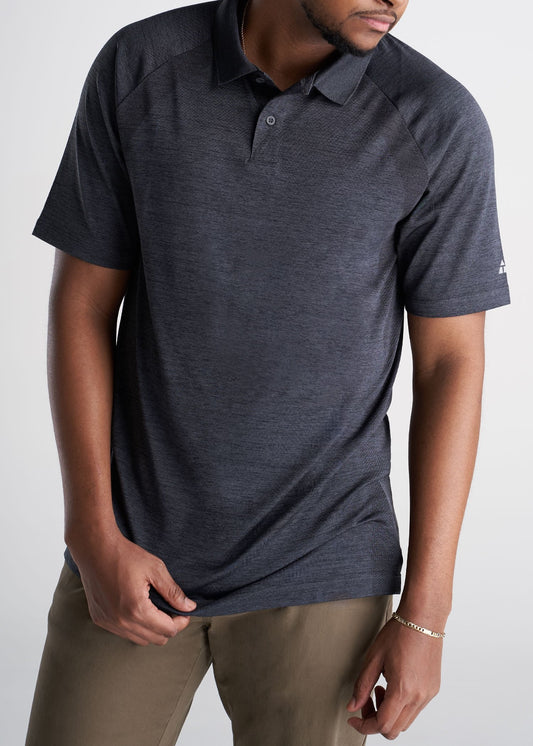 American_Tall_Mens_Performance_Golf_Polo_Raglan_Sleeve_Charcoalmix-front