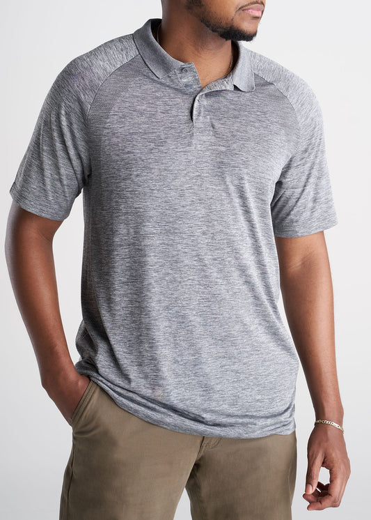 American_Tall_Mens_Performance_Golf_Polo_Raglan_Sleeve_Greymix-front