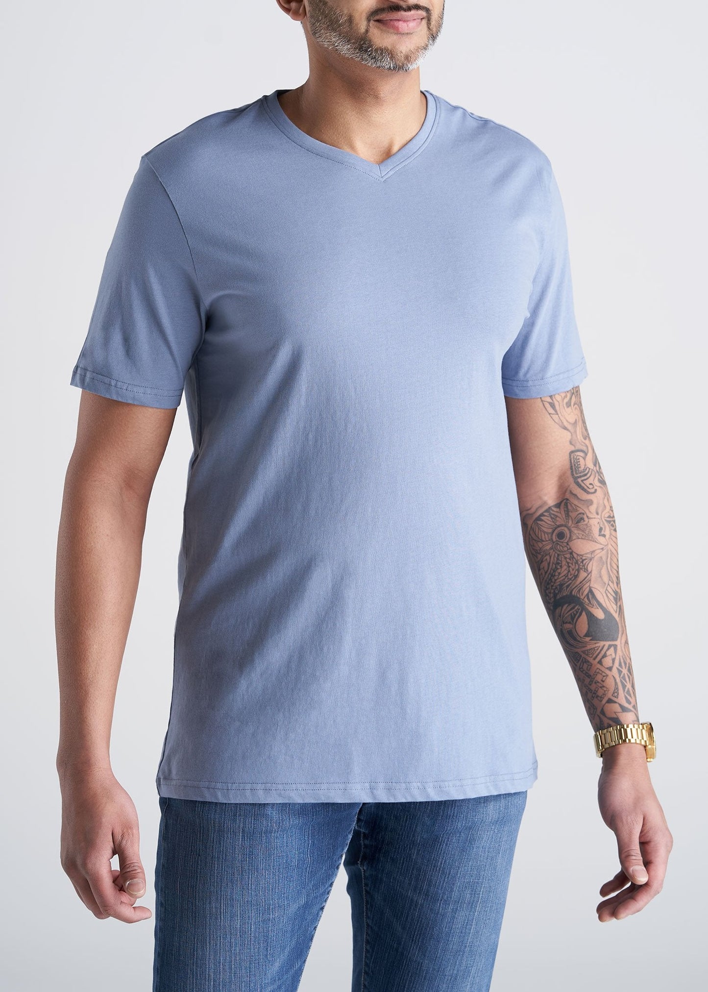 American_Tall_Mens_SS_Everyday_Cotton_Vneck_chambray-front
