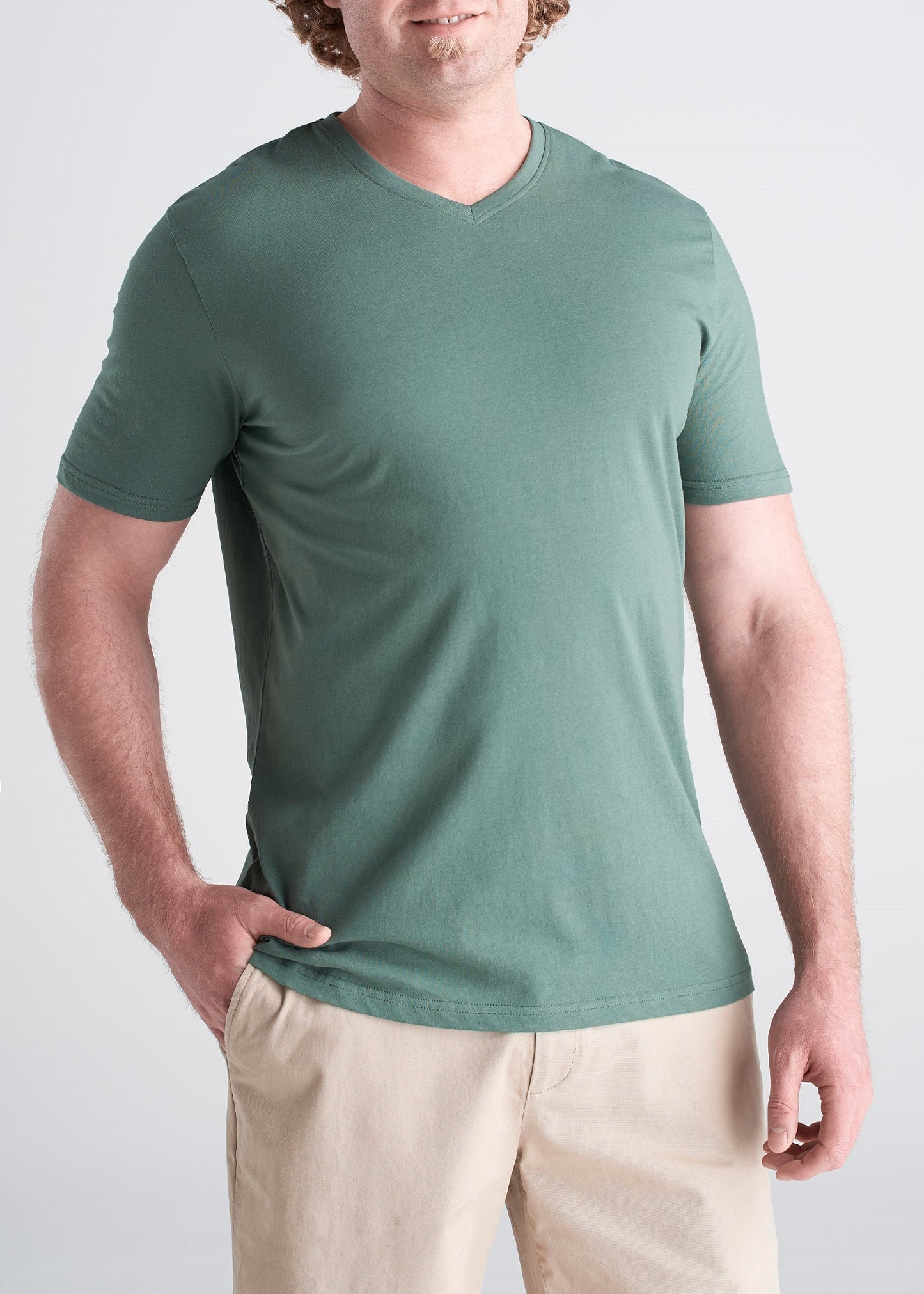 American_Tall_Mens_SS_Everyday_vneck_Tee_ForestGreen-Front